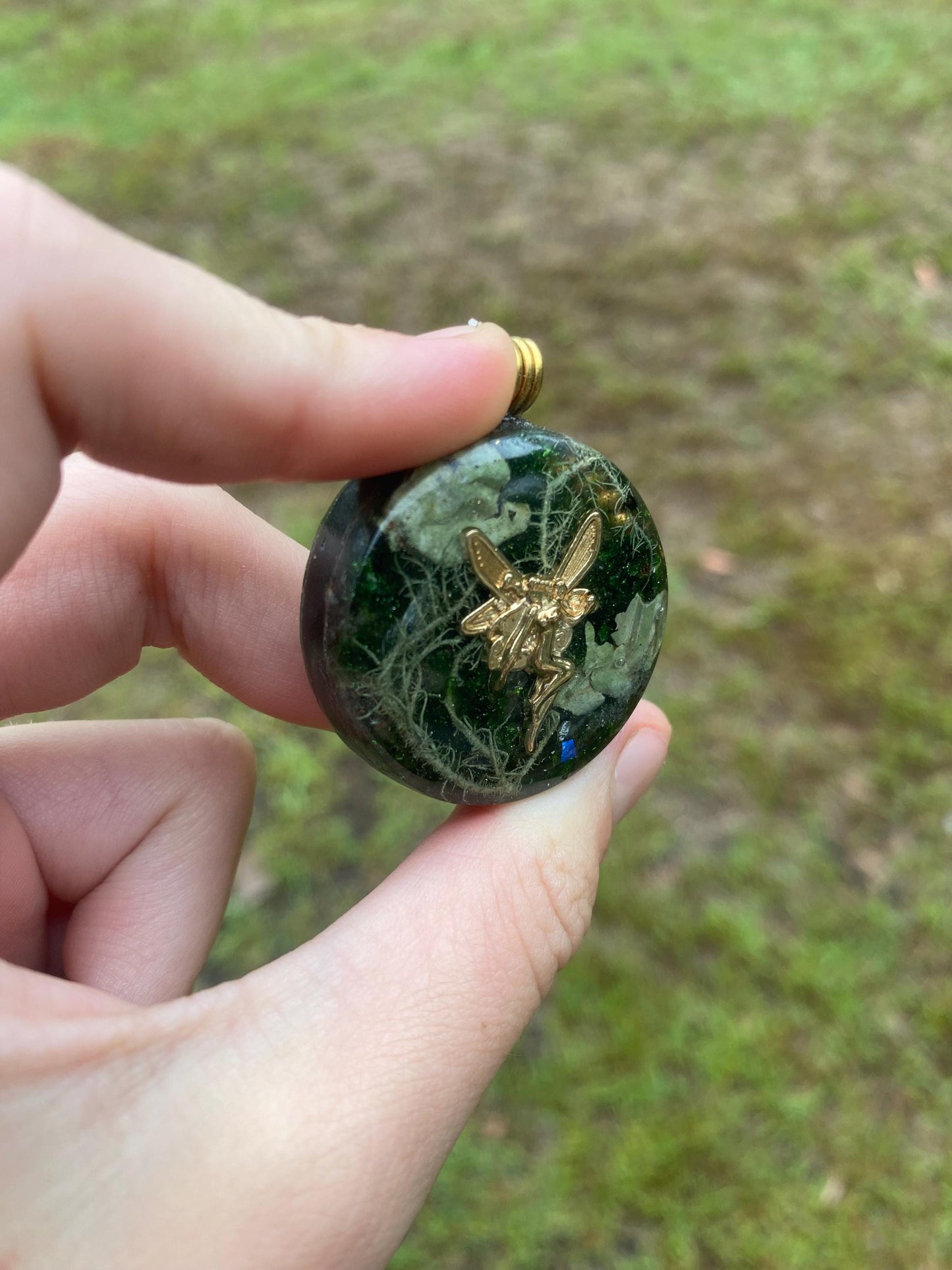 Celtic Fairy. Orgone Pendant Necklace. Made w Elite Shungite, Selenite & Green Goldstone. Powerful. EMF Protection.