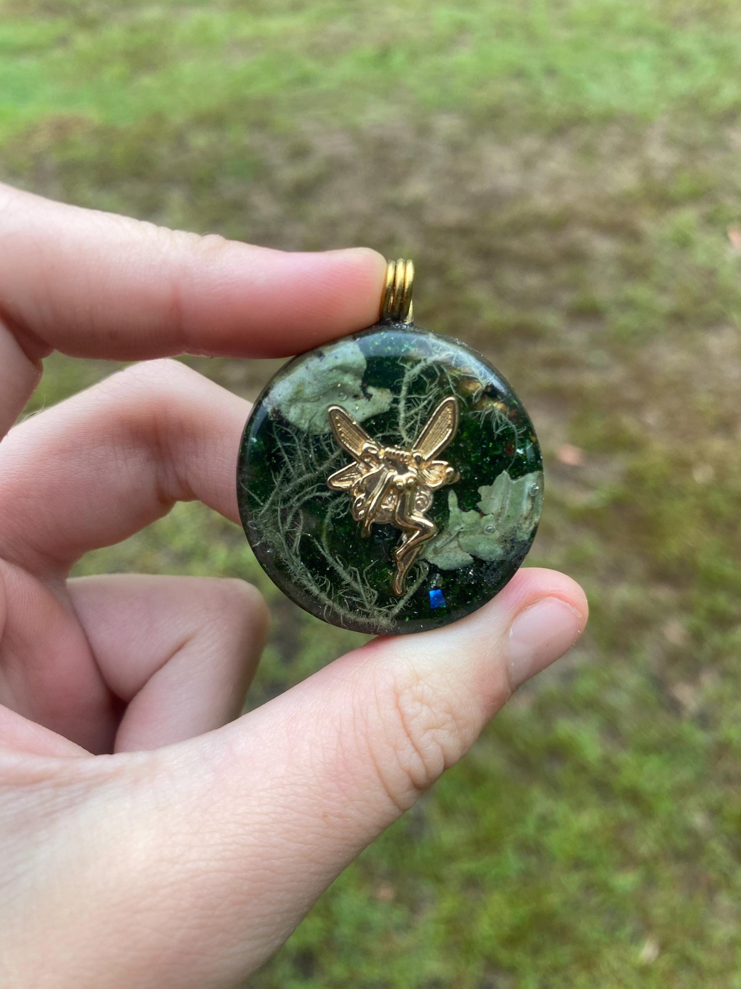 Celtic Fairy. Orgone Pendant Necklace. Made w Elite Shungite, Selenite & Green Goldstone. Powerful. EMF Protection.
