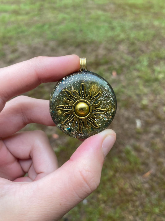 Sun Orgone Pendant Necklace. Made w Elite Shungite, and Diopside. Powerful. EMF Protection. 5G Protection.