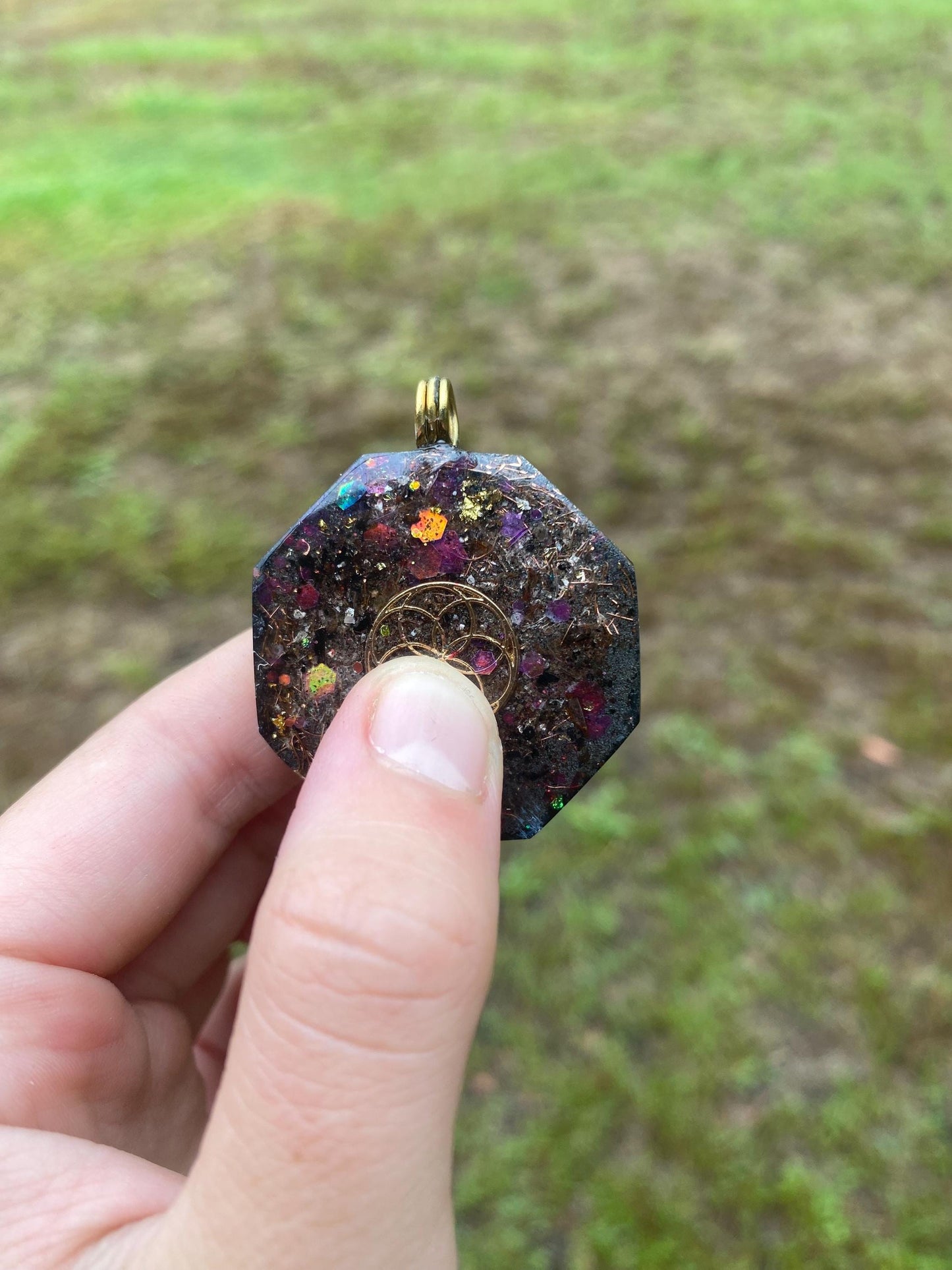 Metatrons Cube, Pendant Necklace. Made w Elite Shungite, Selenite and Mica. Powerful. EMF 5g Protection. TENSOR RING and 24ct Gold. Fin
