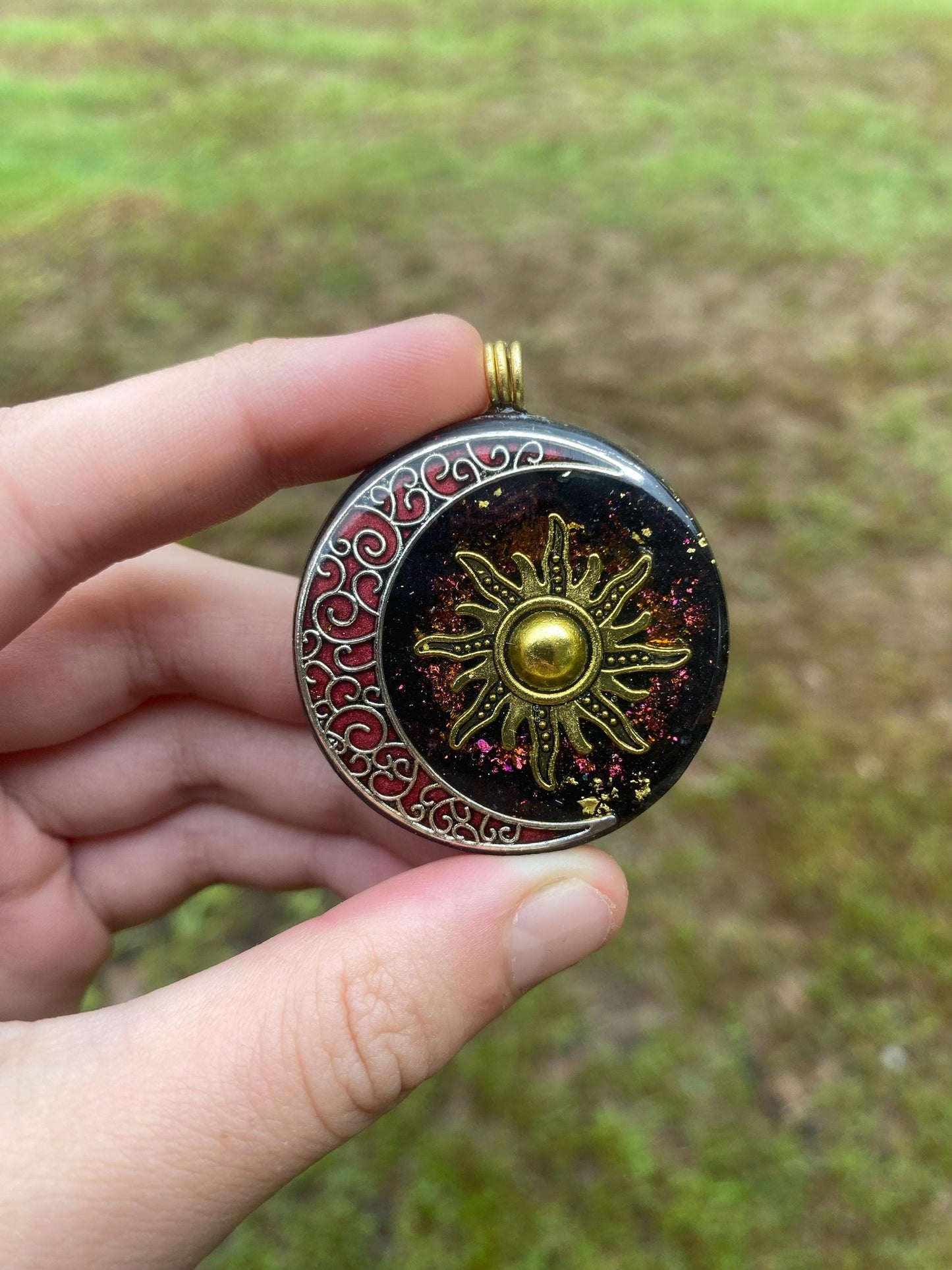 Sun and Moon. Orgone Pendant Necklace. Made w Elite Shungite, Lodestone and Double Tensor Ring. Powerful. EMF Protection. 5G Protection