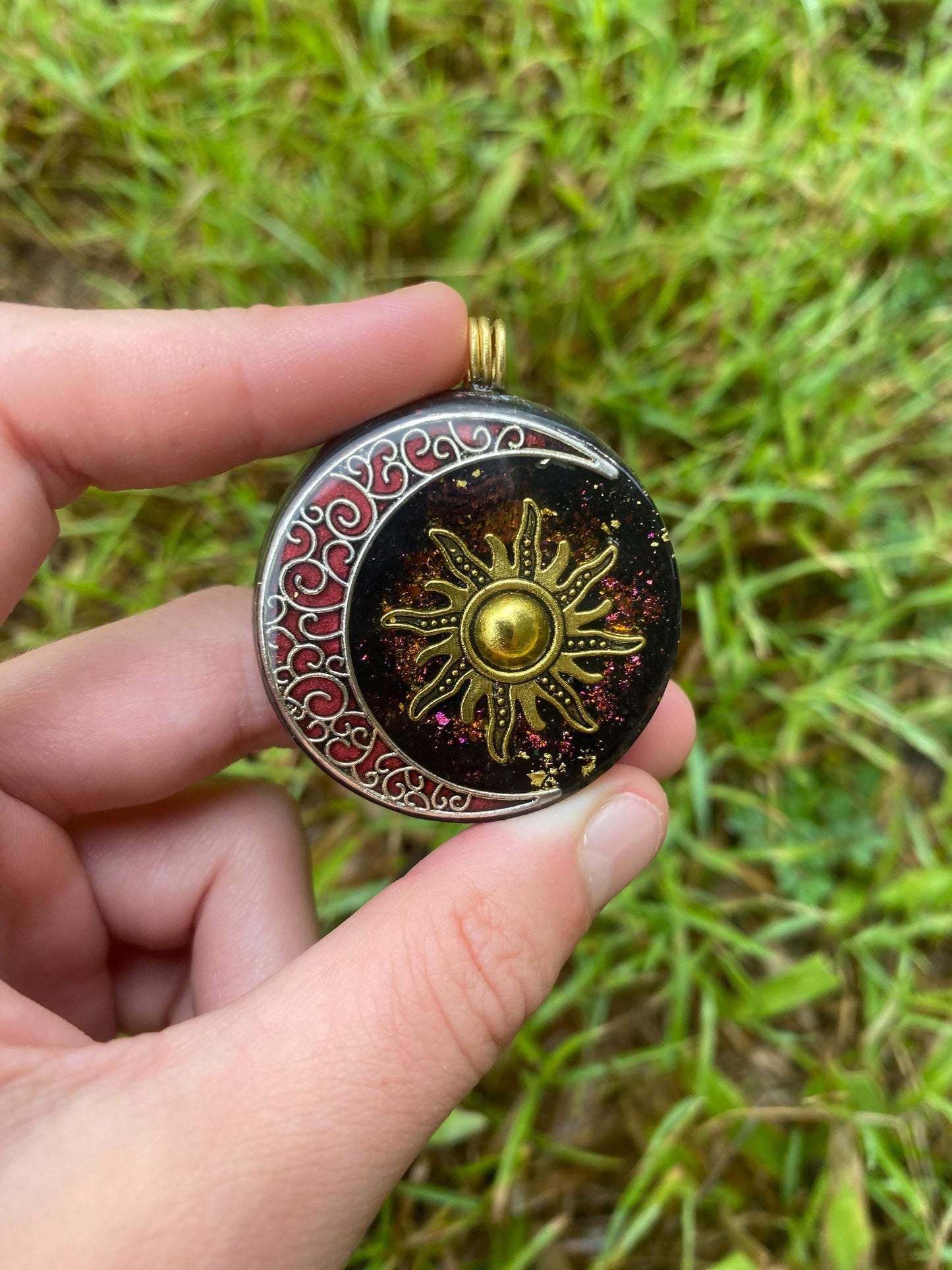 Sun and Moon. Orgone Pendant Necklace. Made w Elite Shungite, Lodestone and Double Tensor Ring. Powerful. EMF Protection. 5G Protection