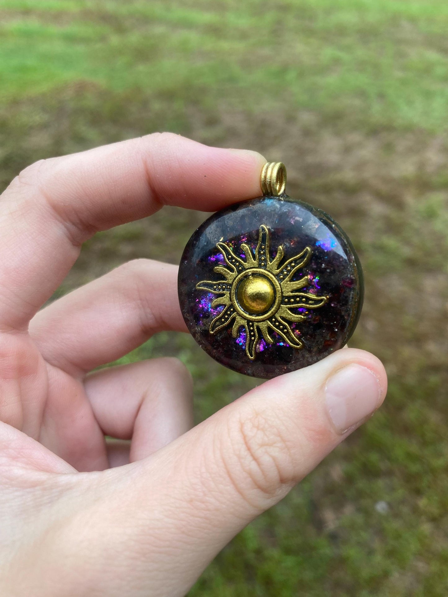 Sun. Pendant Necklace. Made w Elite Shungite. Almandine Garnet. Tensor Ring. EMF Protection. 5G Protection.