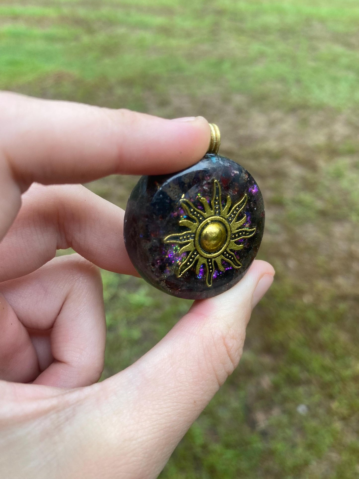 Sun. Pendant Necklace. Made w Elite Shungite. Almandine Garnet. Tensor Ring. EMF Protection. 5G Protection.