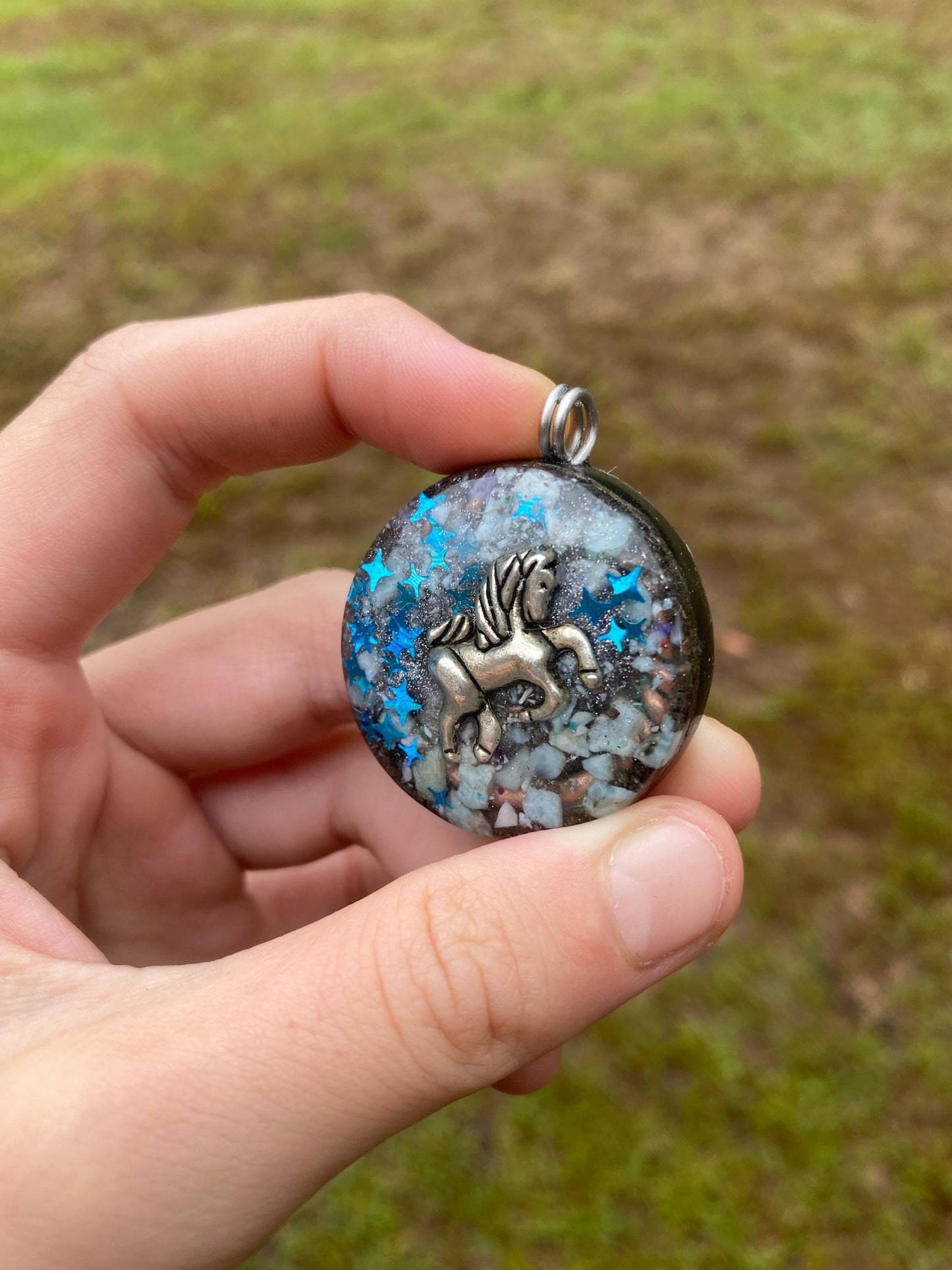 Pony  Orgone Pendant Necklace. Made w Elite Shungite, Larimar. Powerful. EMF Protection. 5G Protection. TENSOR RING