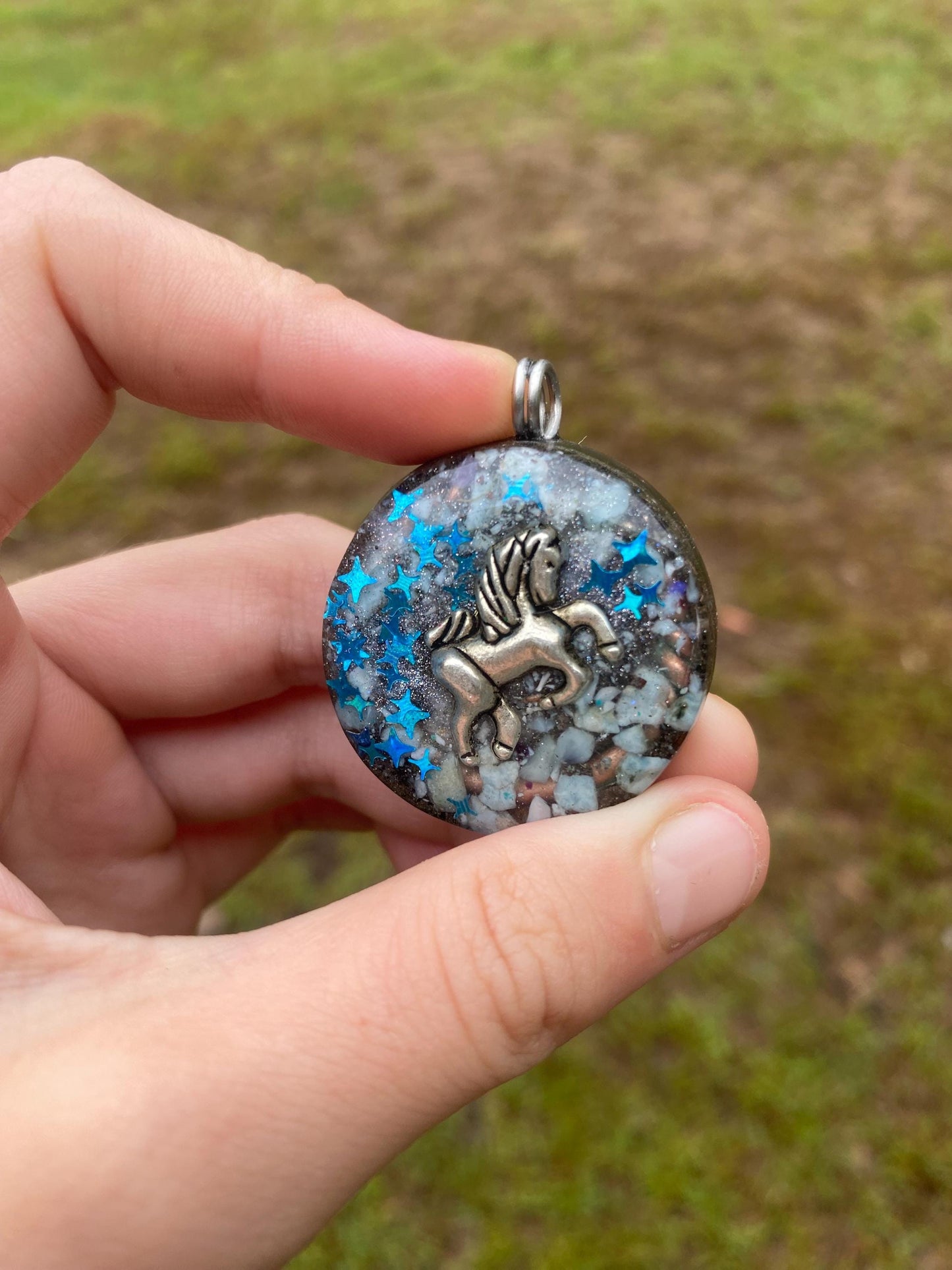 Pony  Orgone Pendant Necklace. Made w Elite Shungite, Larimar. Powerful. EMF Protection. 5G Protection. TENSOR RING