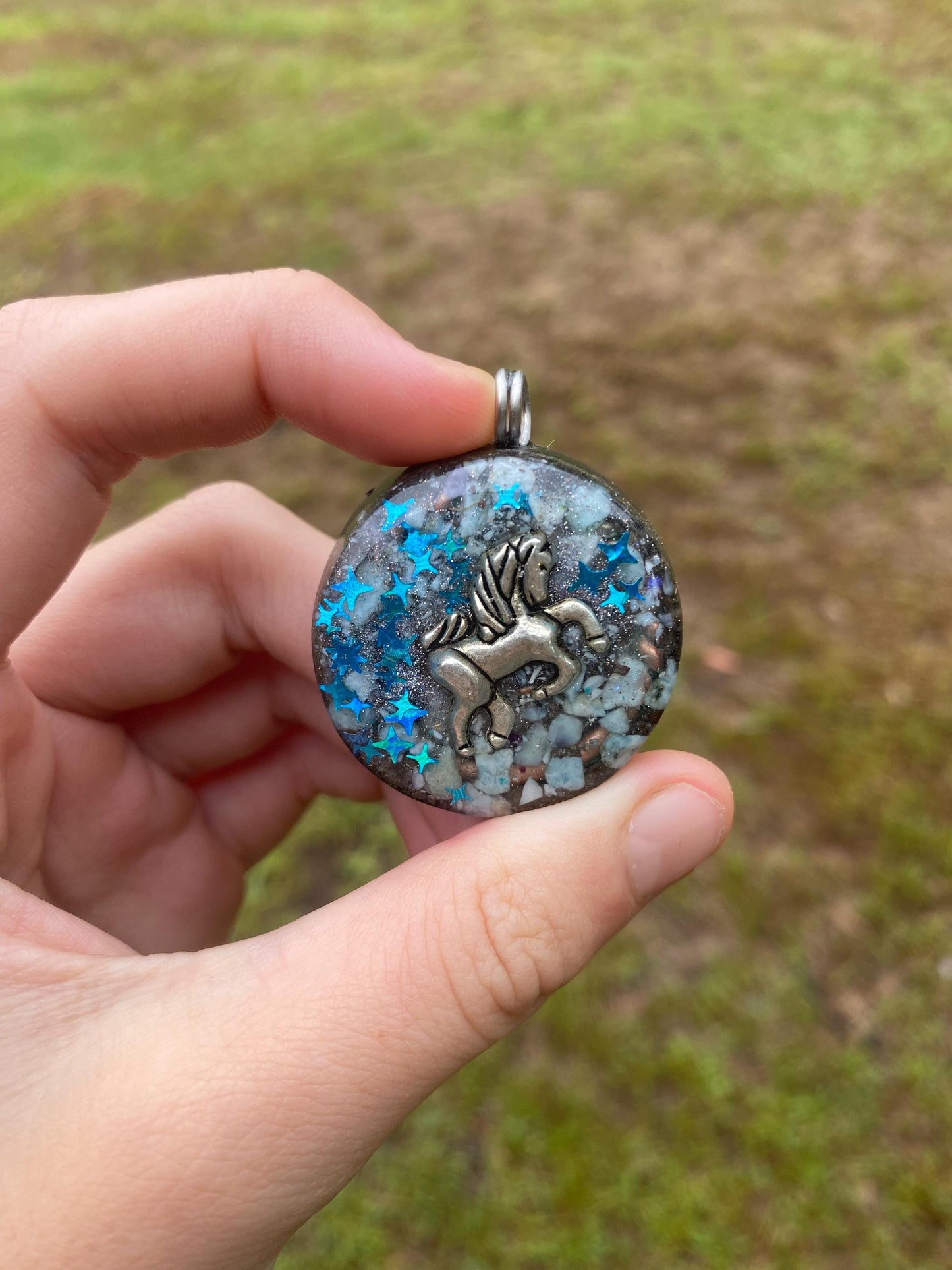 Pony  Orgone Pendant Necklace. Made w Elite Shungite, Larimar. Powerful. EMF Protection. 5G Protection. TENSOR RING