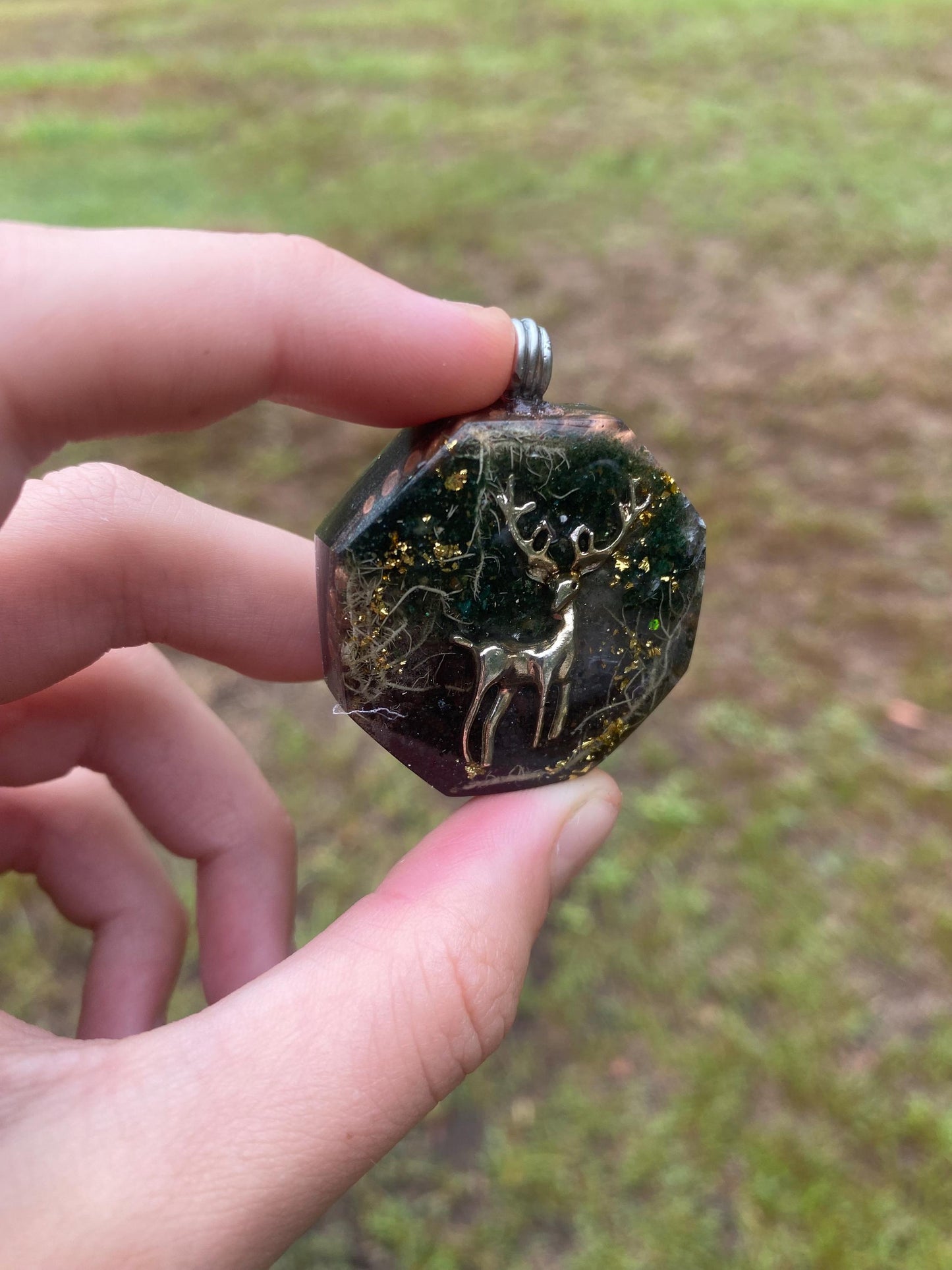 Deer. Orgone Pendant Necklace. Made w Elite Shungite, Lodestone, 25ct Gold and Tensor Ring. Powerful. EMF Protection. 5G Protection