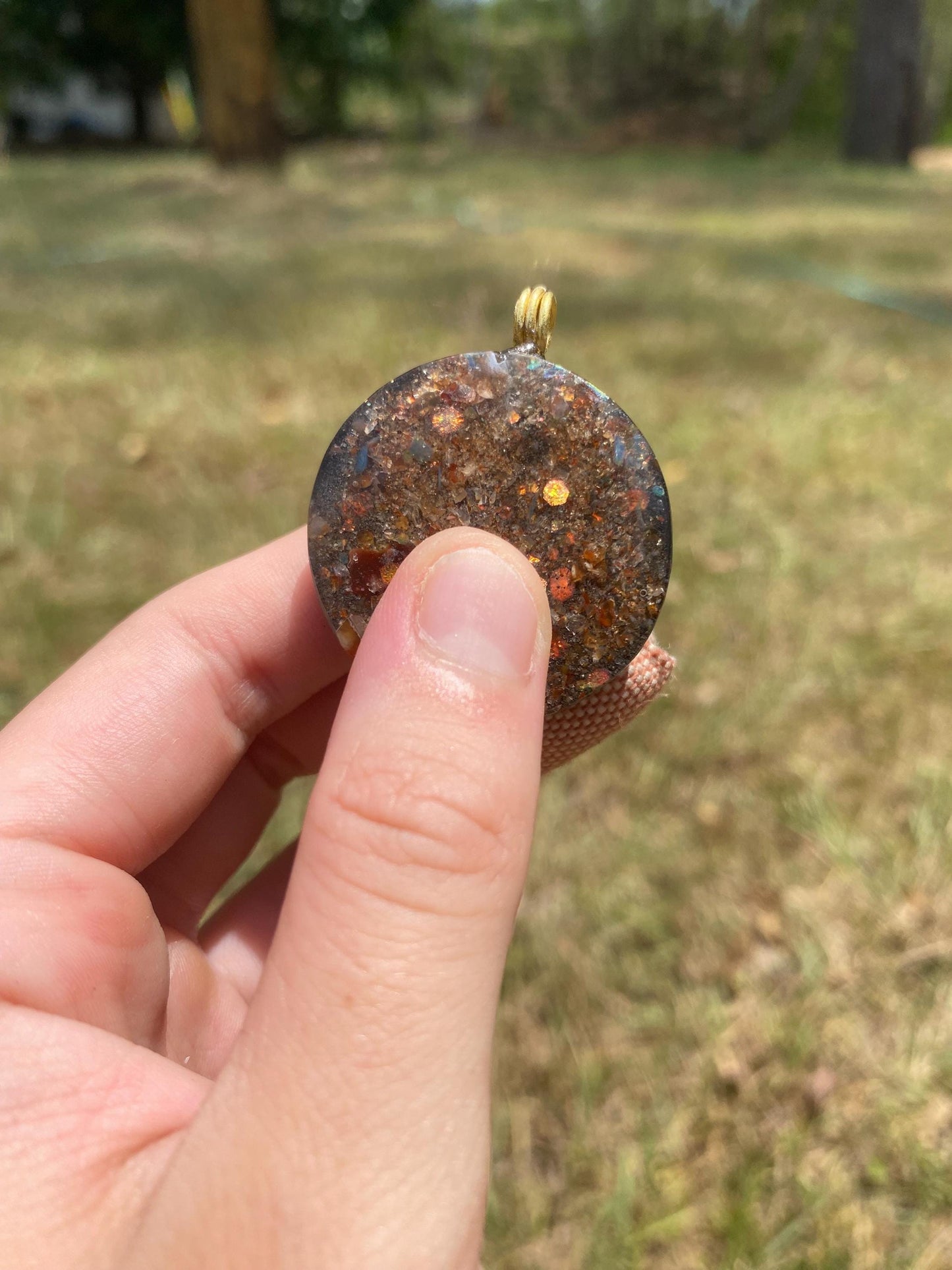 Bee, Orgone Pendant Necklace. TENSOR RING. Elite Shungite, Carnelian, Lichen. 4G and 5G Protection.