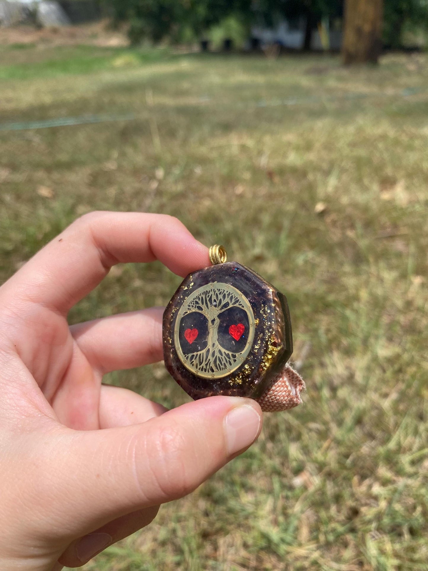 Tree of Life Orgonite Pendant, Shungite Garnet, Tensor Ring