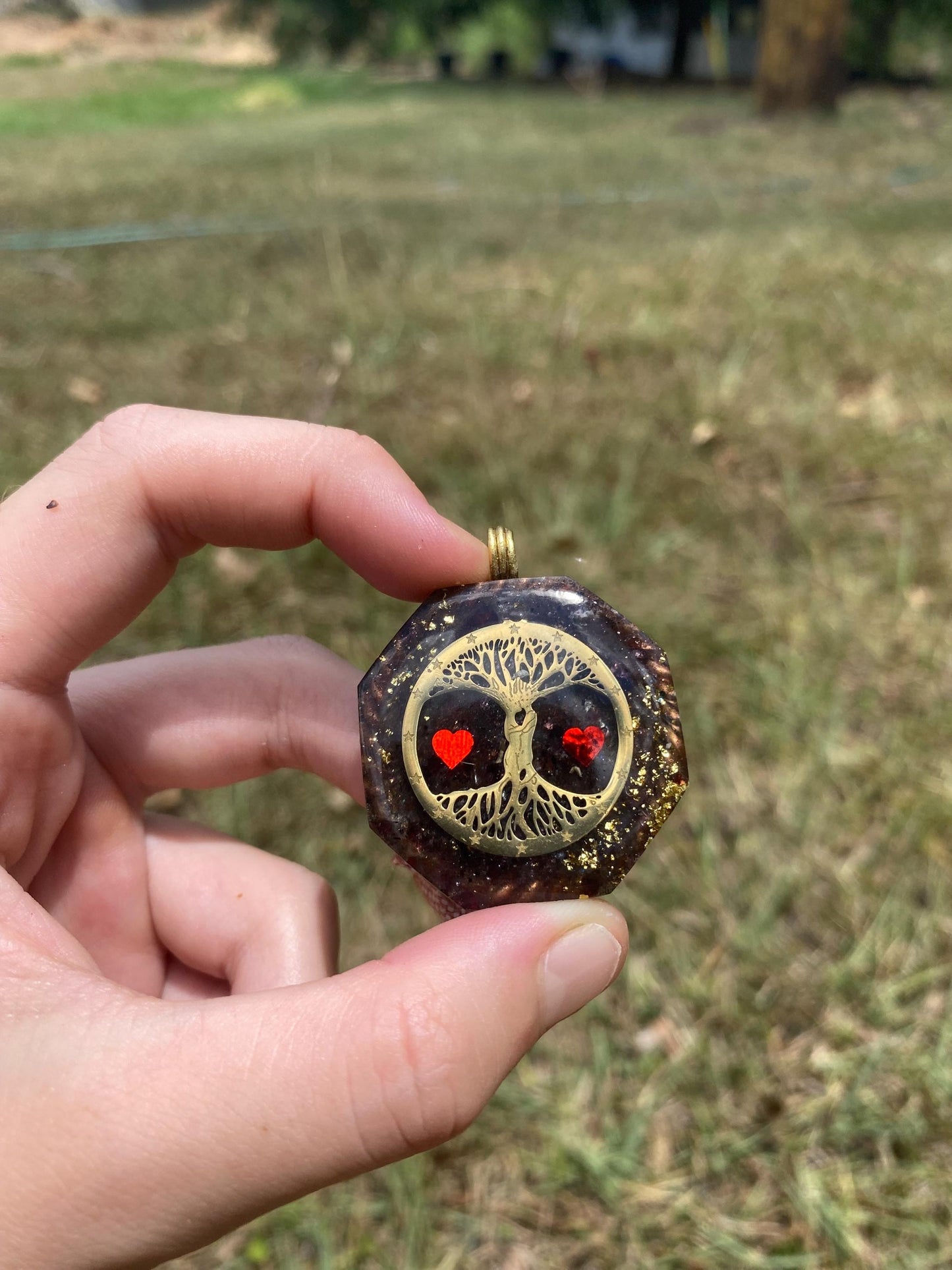 Tree of Life Orgonite Pendant, Shungite Garnet, Tensor Ring