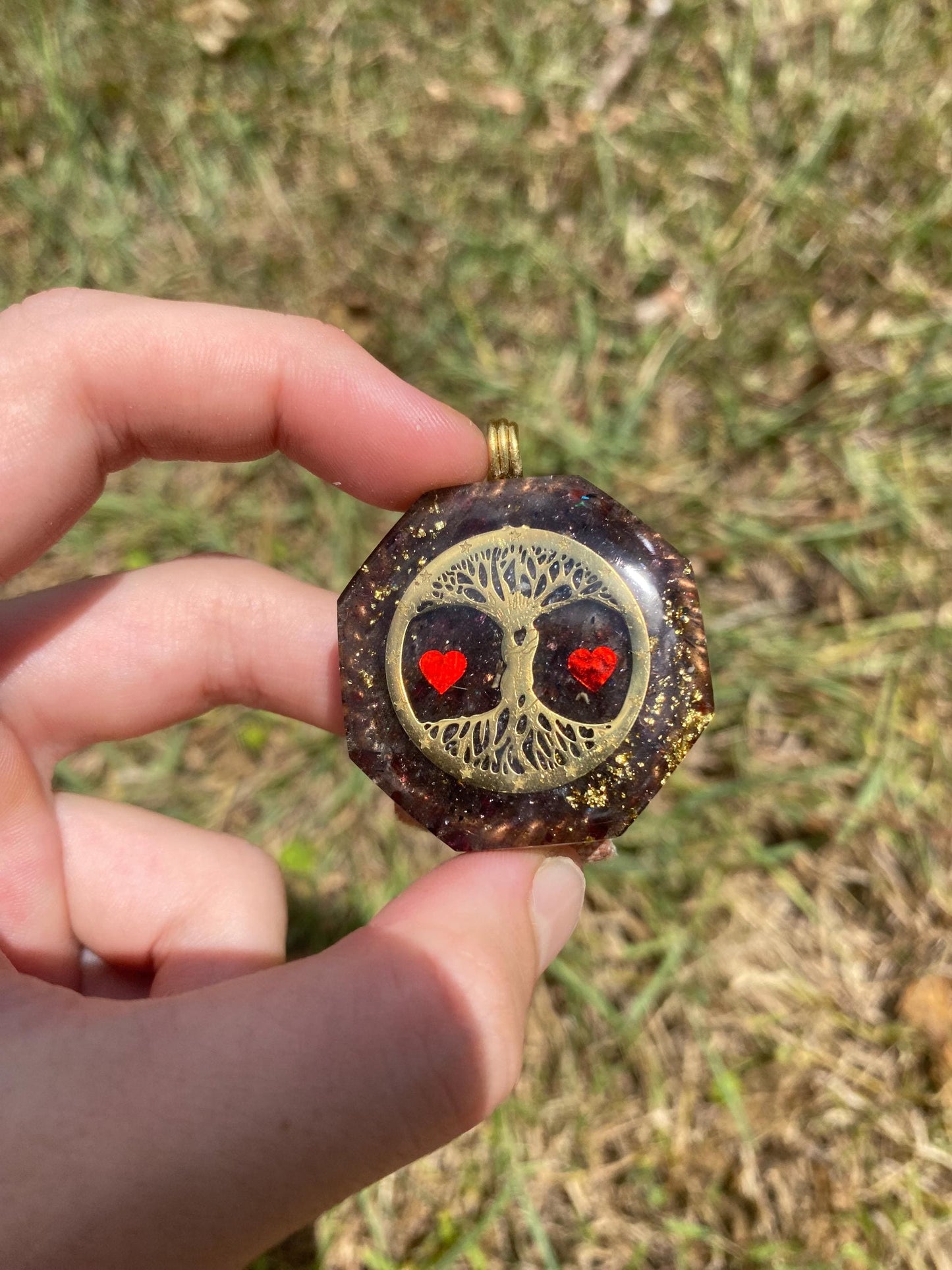 Tree of Life Orgonite Pendant, Shungite Garnet, Tensor Ring