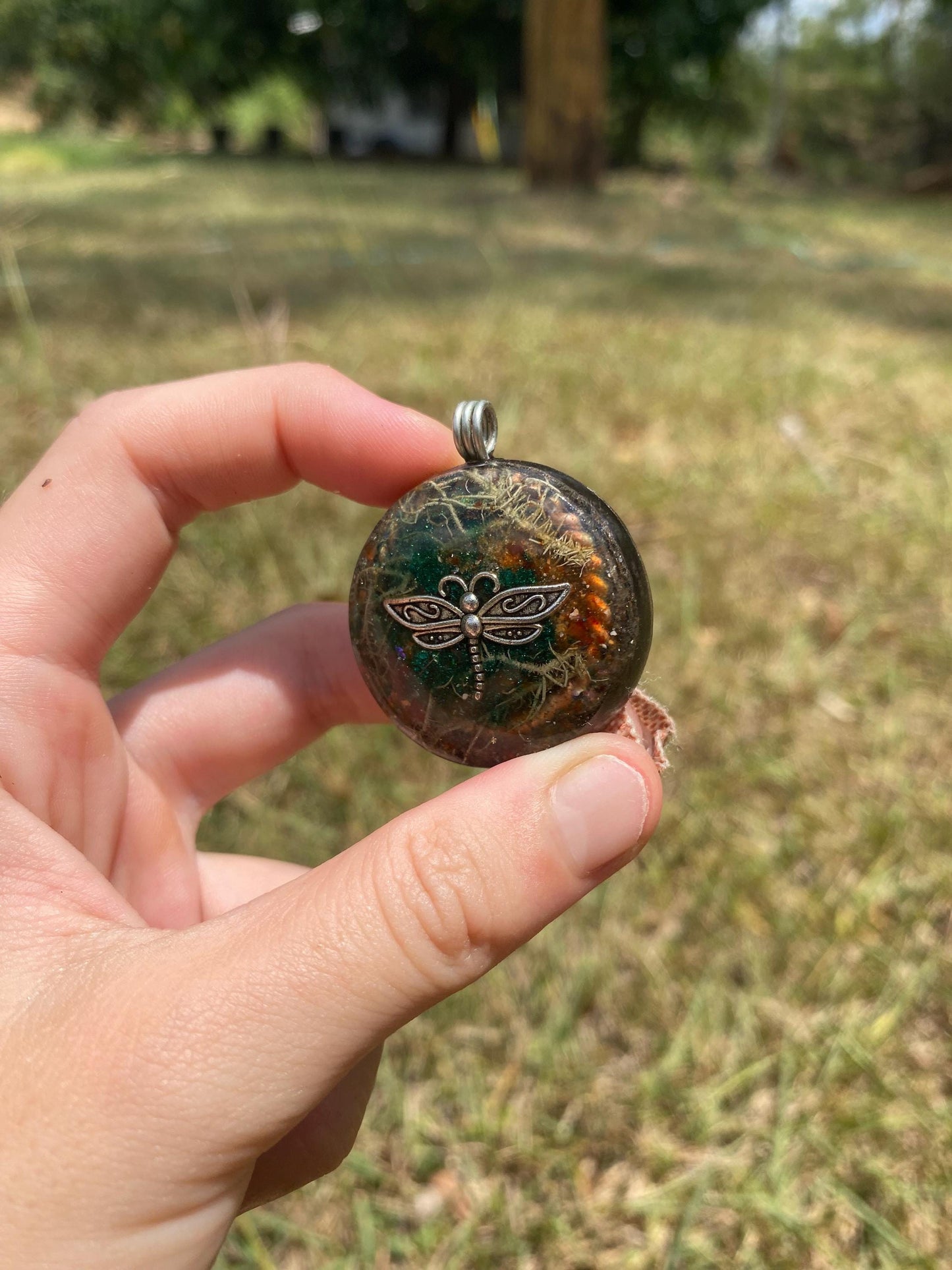 Dragonfly. Orgone Pendant Necklace. TENSOR RING. Elite Shungite, Carnelian, Lichen. 4G and 5G Protection.