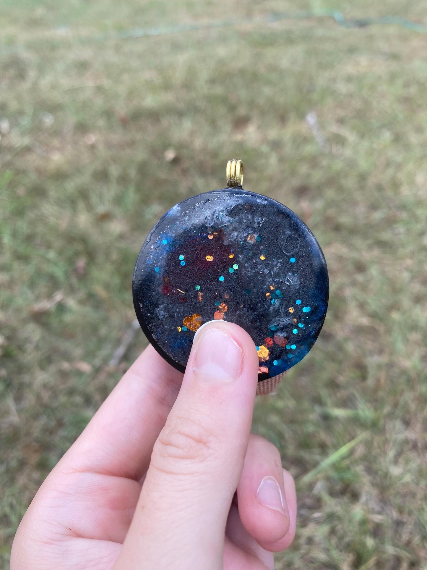 Seed of life/ Merkaba, Orgonite Pendant: Shungite, Optical Calcite, Tensor Ring EMF Protection