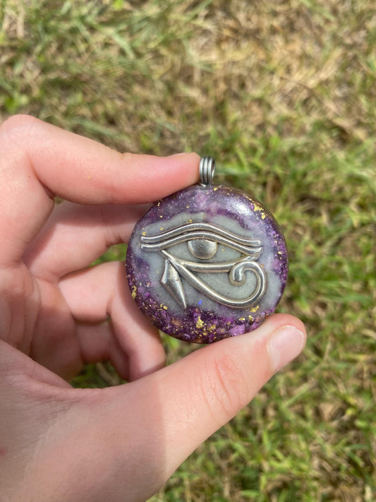 Eye of Horus. Orgone Pendant Necklace. Made w Elite Shungite, Stitchtite & Tensor Ring. Powerful. 5G Protection.