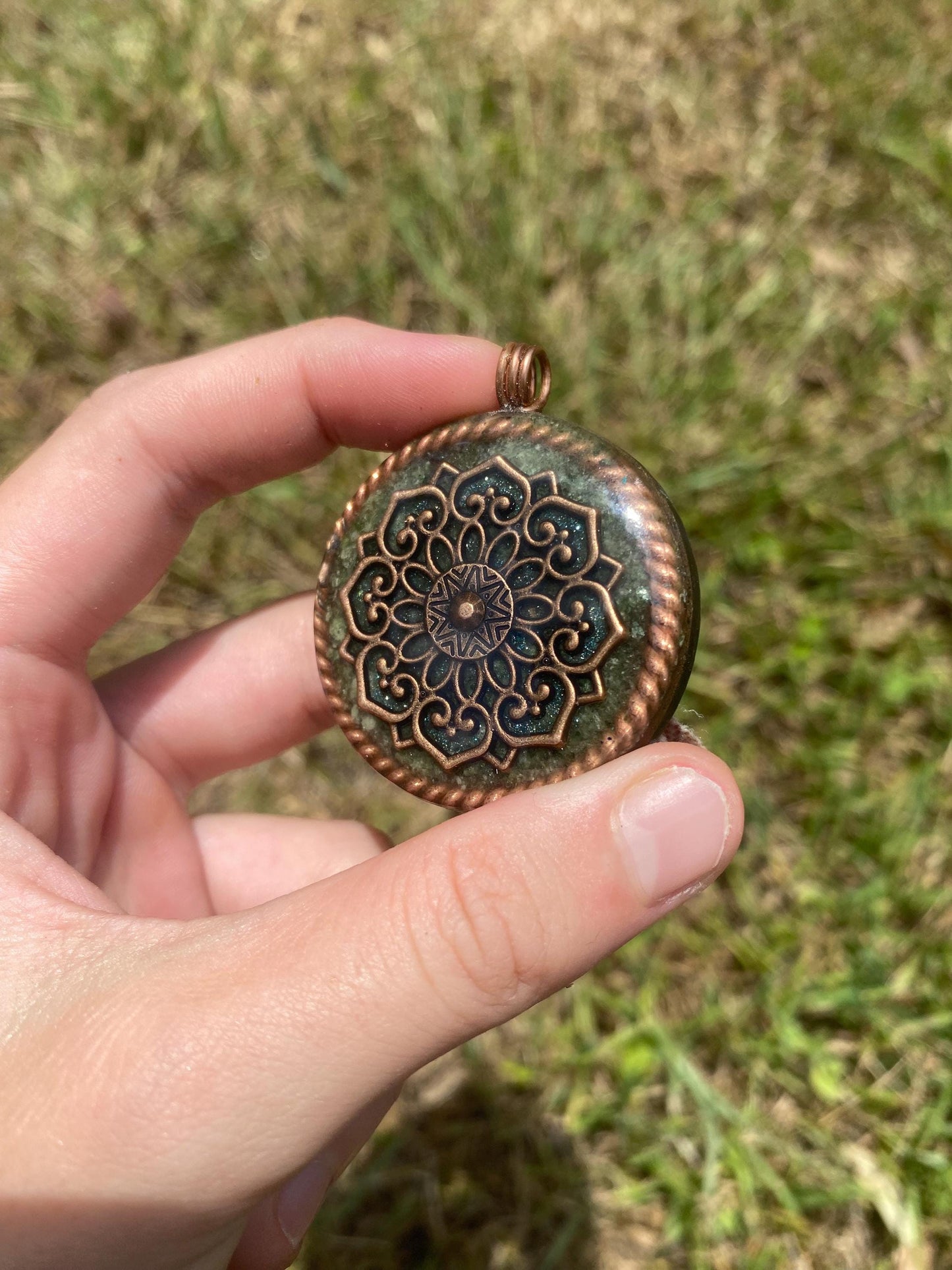Boho Mandala Orgone Pendant Necklace. Made w Elite Shungite, and Diopside. Powerful. EMF Protection. 5G Protection.