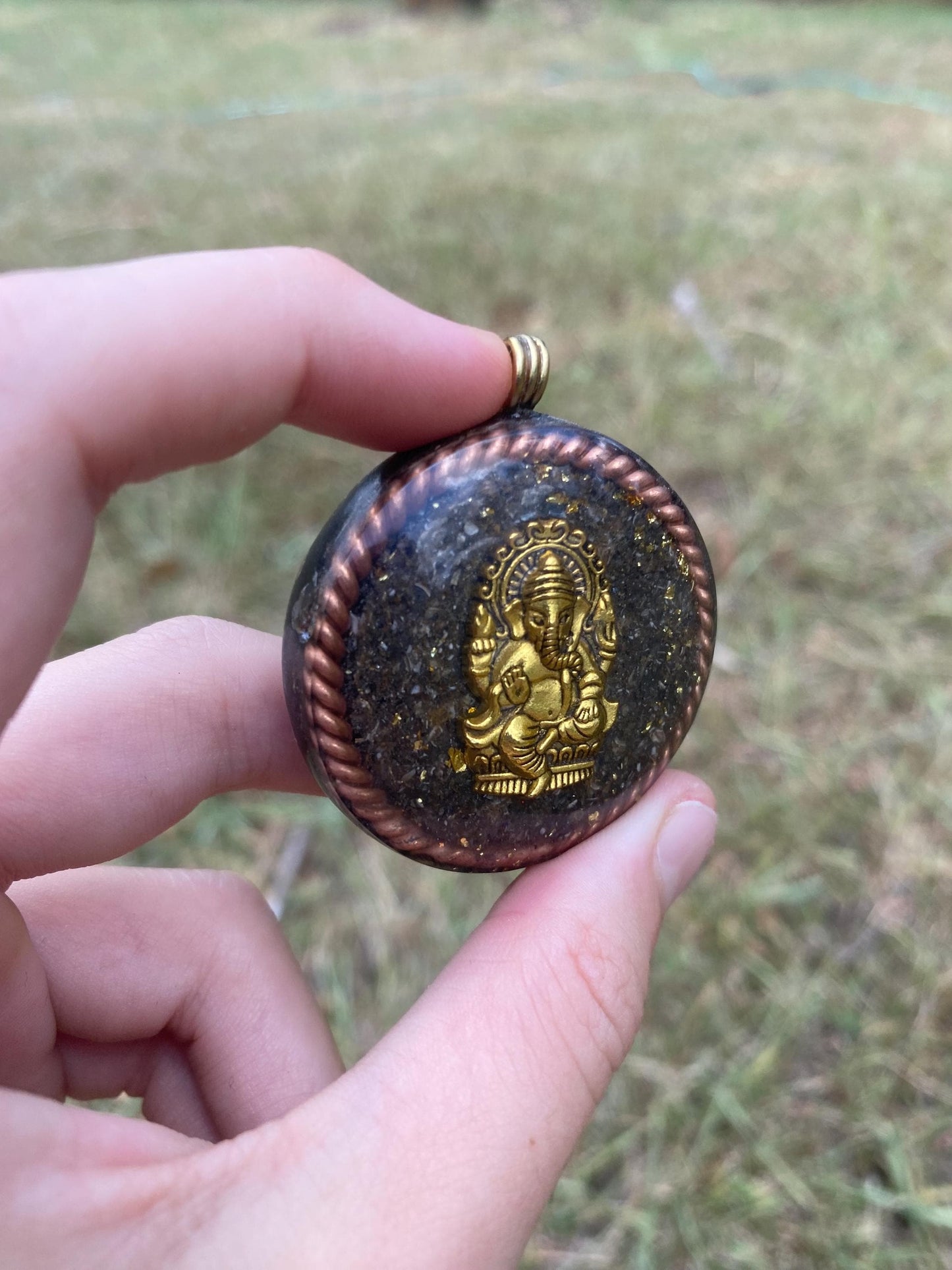 Ganesh, Orgone Pendant Necklace. Made w Elite Shungite, 24ct Gold and Turitella agate . Powerful. EMF Protection. 5G Protection.
