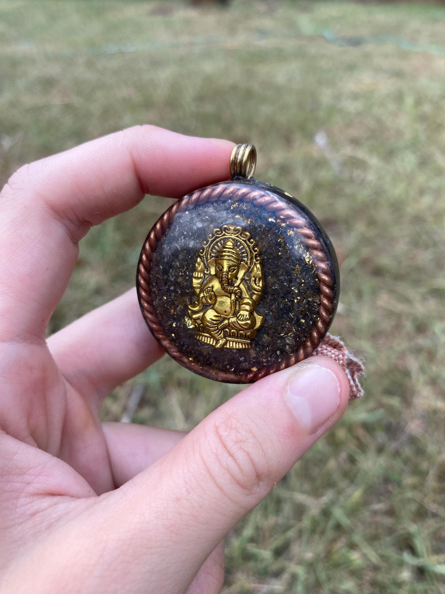 Ganesh, Orgone Pendant Necklace. Made w Elite Shungite, 24ct Gold and Turitella agate . Powerful. EMF Protection. 5G Protection.