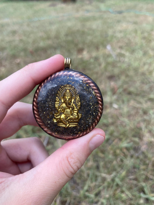 Ganesh, Orgone Pendant Necklace. Made w Elite Shungite, 24ct Gold and Turitella agate . Powerful. EMF Protection. 5G Protection.