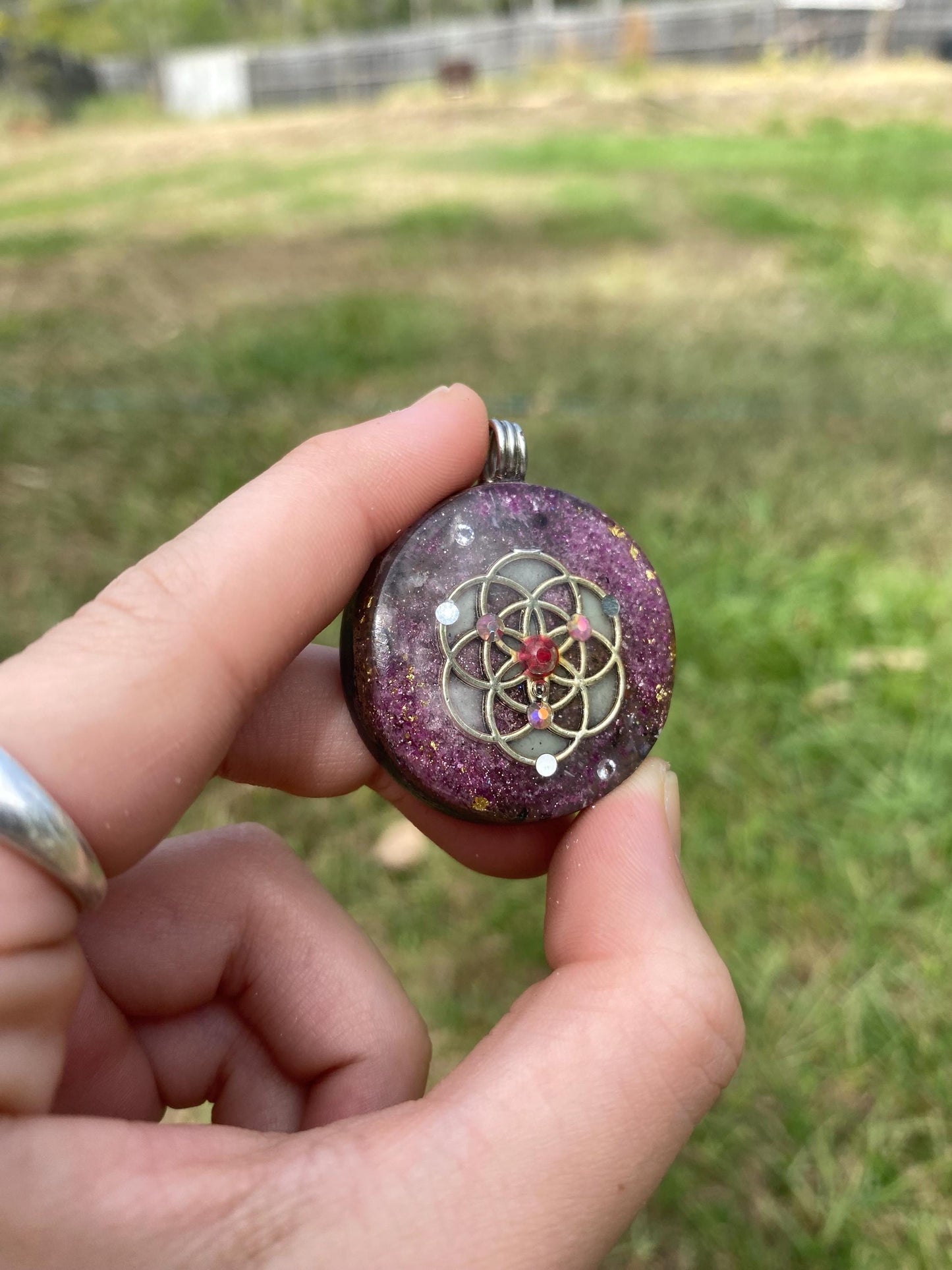 Seed of Life. Orgone Pendant Necklace. Made w Elite Shungite. Ruby. Tensor Ring. Powerful. 5G Protection. Glow in the Dark