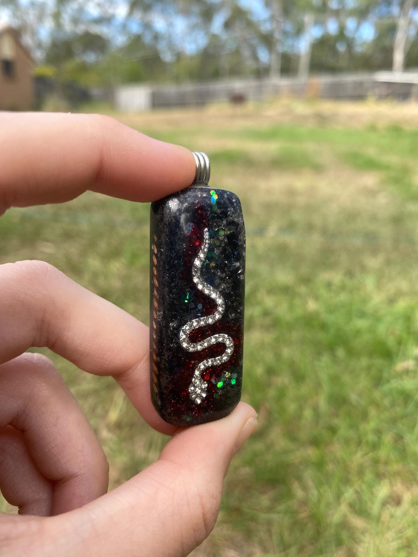 Snake. Pendant Necklace. Made w Elite Shungite. Almandine Garnet. Smokey Quartz. Tensor Ring. EMF Protection. 5G Protection.