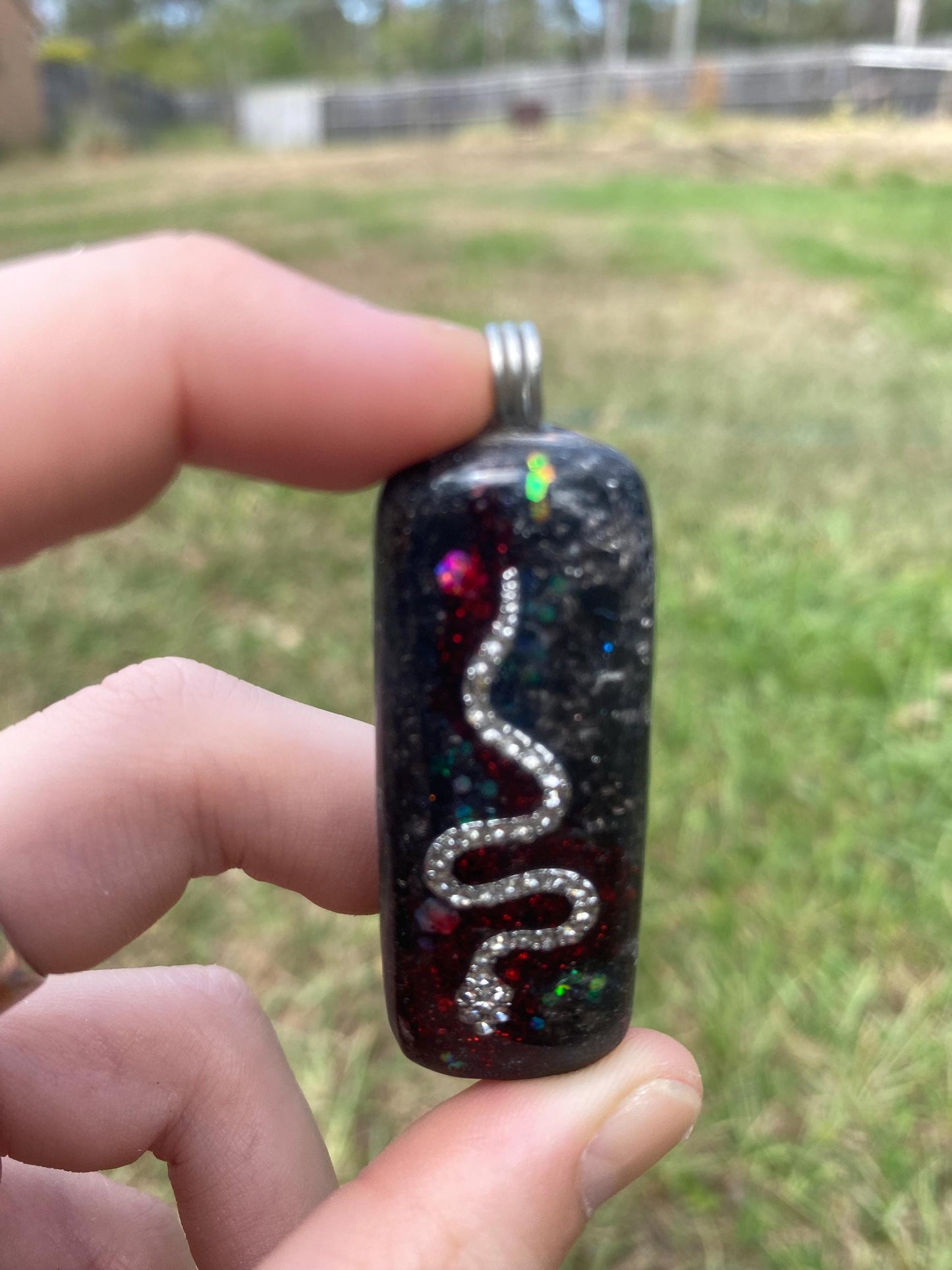 Snake. Pendant Necklace. Made w Elite Shungite. Almandine Garnet. Smokey Quartz. Tensor Ring. EMF Protection. 5G Protection.