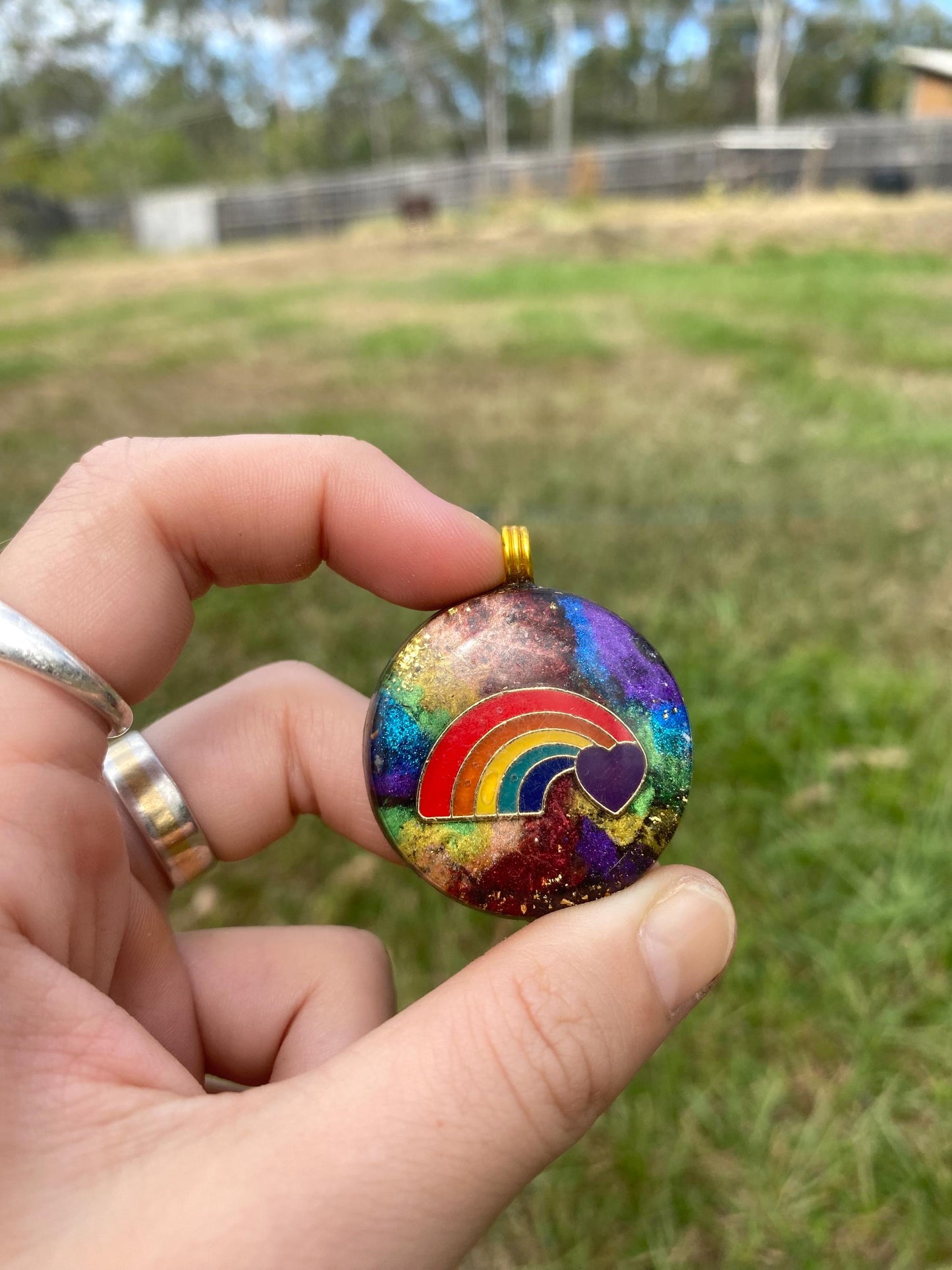 Love Rainbow. Orgone Pendant Necklace. Made w Elite Shungite, Lodestone, 25ct Gold and Tensor Ring. Powerful. EMF Protection. 5G Protection