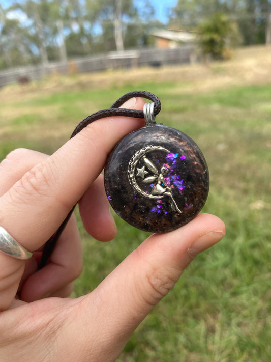 Fairy Orgonite Pendant: Shungite, Amethyst, Tensor Ring EMF Protection