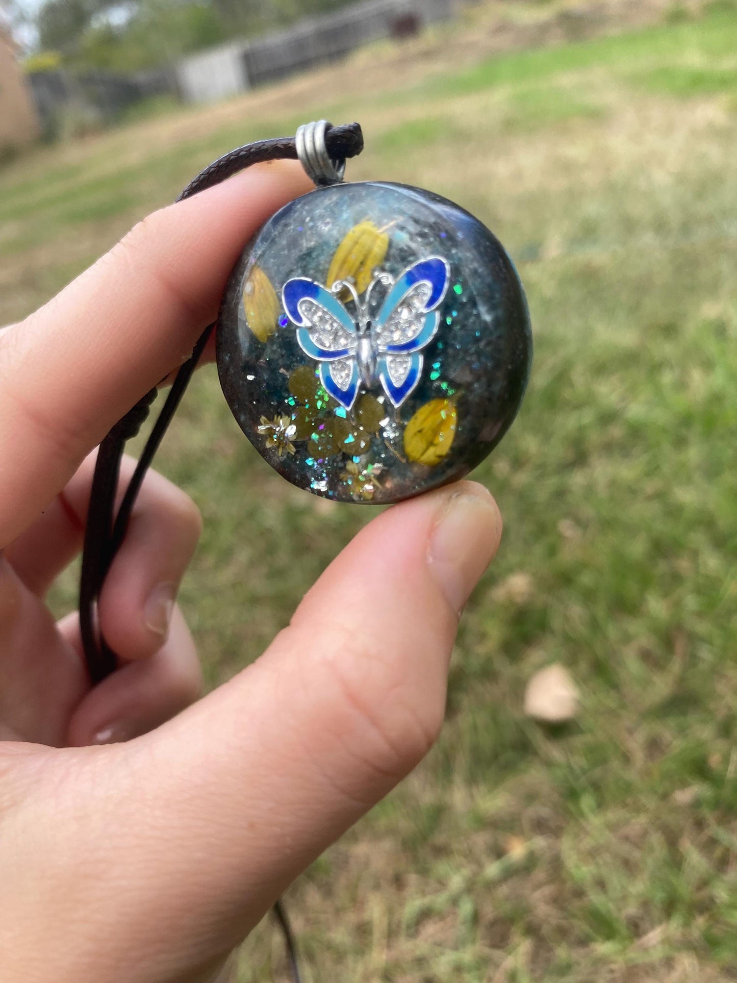 Butterfly. Orgone Pendant Necklace. Made w Blue Apatite, & Elite Shungite. Tensor Ring. Powerful. EMF Protection.
