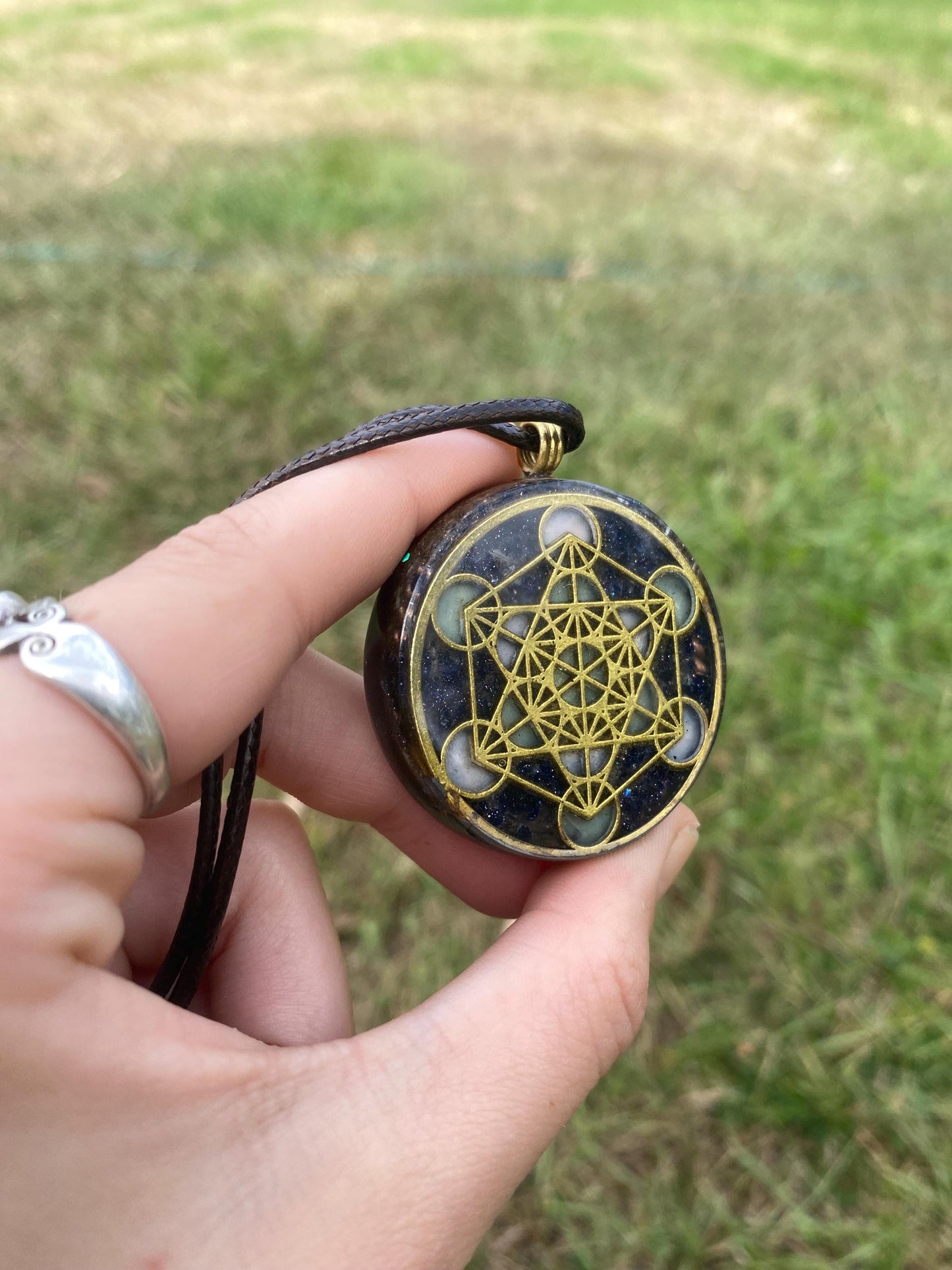 Metatrons Cube. Orgone Pendant Necklace. Made w Elite Shungite, Selenite & Blue Goldstone. Powerful. EMF Protection. 5G Protection.