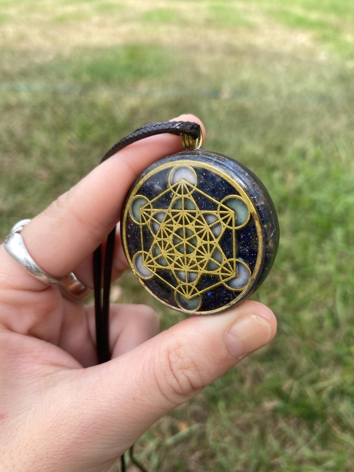 Metatrons Cube. Orgone Pendant Necklace. Made w Elite Shungite, Selenite & Blue Goldstone. Powerful. EMF Protection. 5G Protection.