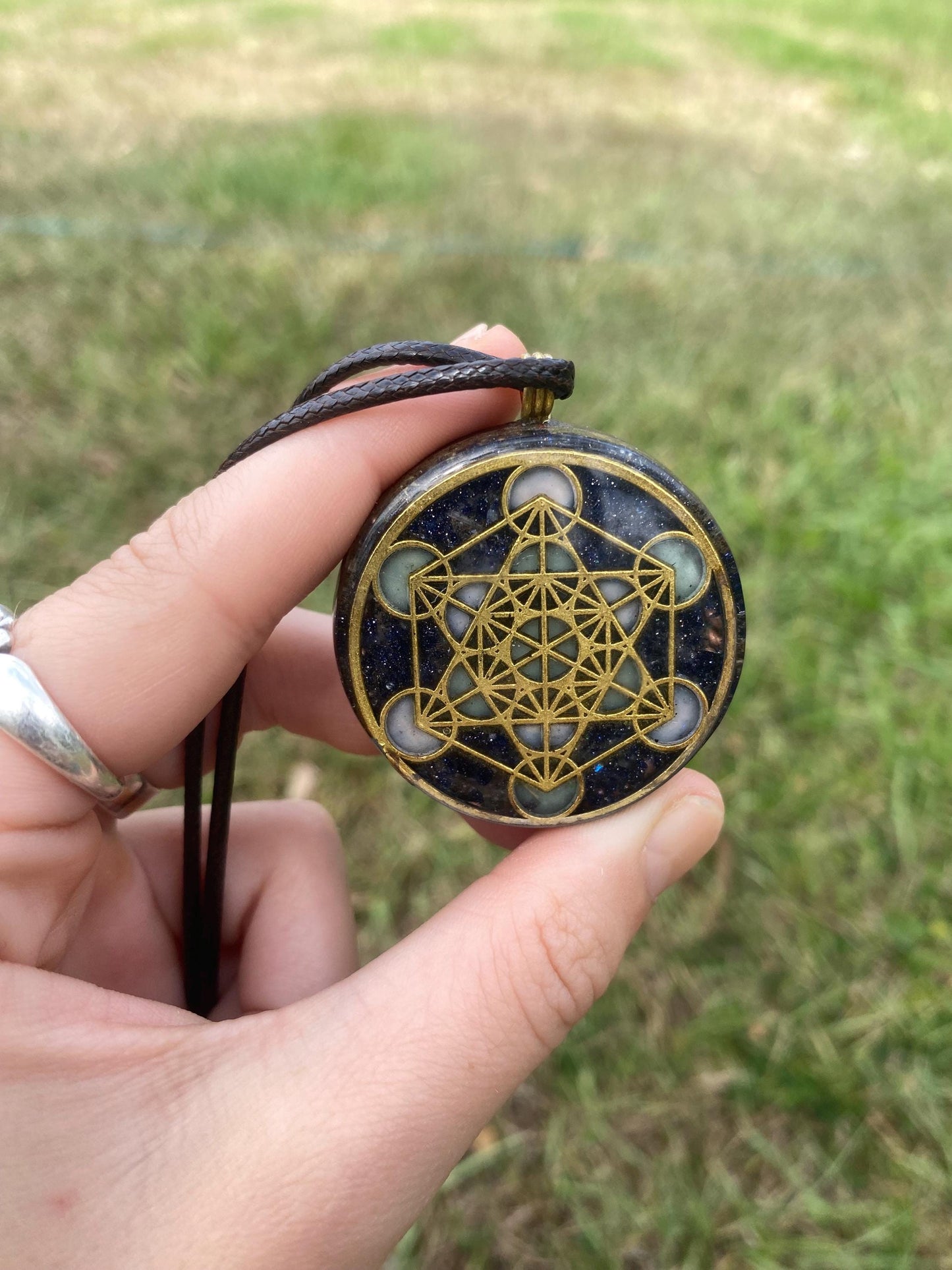 Metatrons Cube. Orgone Pendant Necklace. Made w Elite Shungite, Selenite & Blue Goldstone. Powerful. EMF Protection. 5G Protection.
