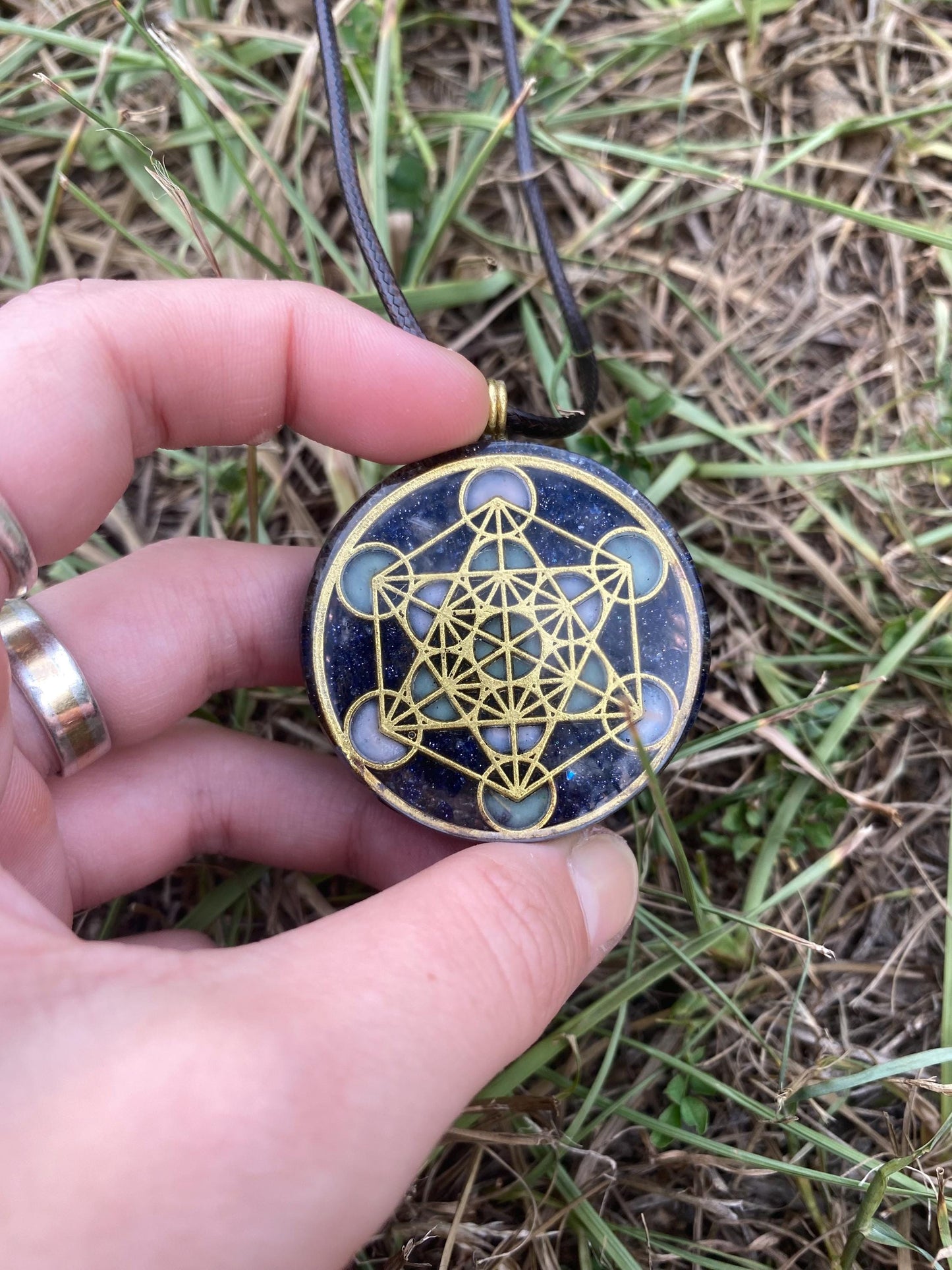 Metatrons Cube. Orgone Pendant Necklace. Made w Elite Shungite, Selenite & Blue Goldstone. Powerful. EMF Protection. 5G Protection.