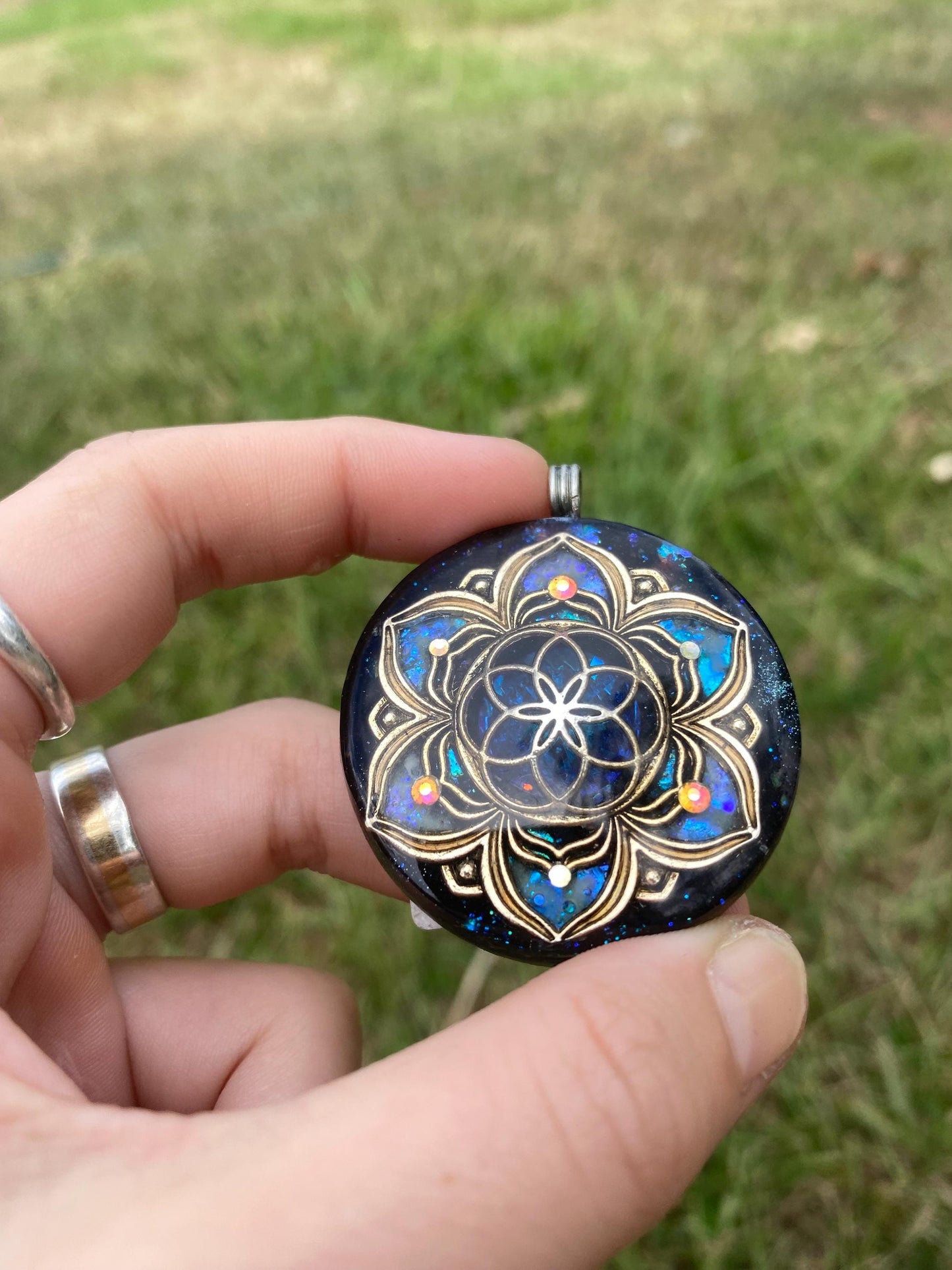 Seed of Life. Orgone Pendant Necklace. Made w Elite Shungite, Purpurite & Tensor Ring. Powerful. 5G Protection.