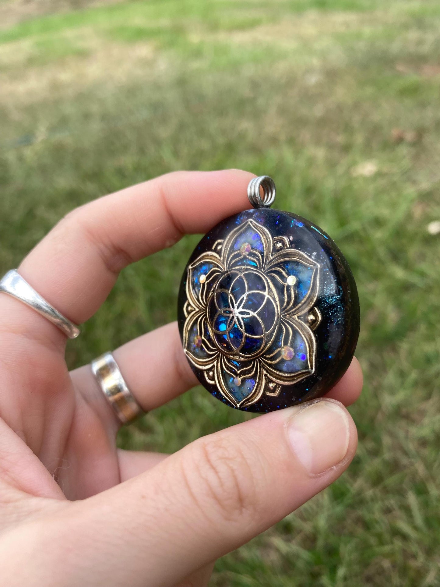 Seed of Life. Orgone Pendant Necklace. Made w Elite Shungite, Purpurite & Tensor Ring. Powerful. 5G Protection.