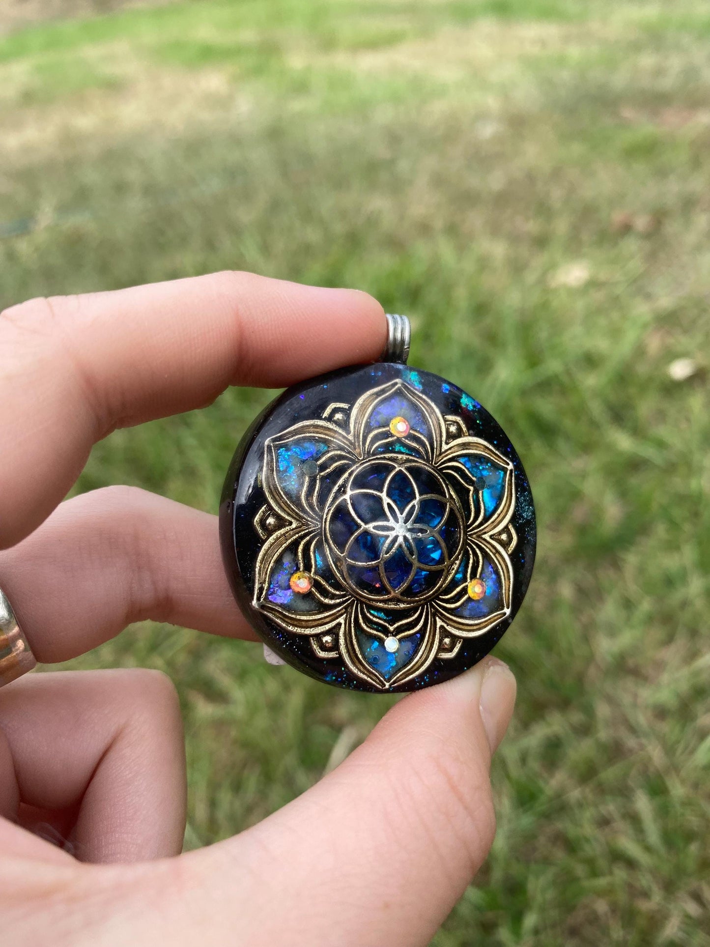 Seed of Life. Orgone Pendant Necklace. Made w Elite Shungite, Purpurite & Tensor Ring. Powerful. 5G Protection.