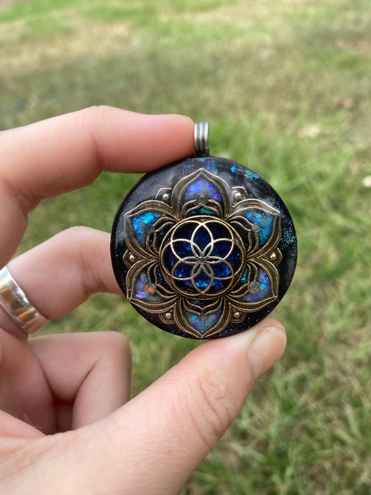 Seed of Life. Orgone Pendant Necklace. Made w Elite Shungite, Purpurite & Tensor Ring. Powerful. 5G Protection.