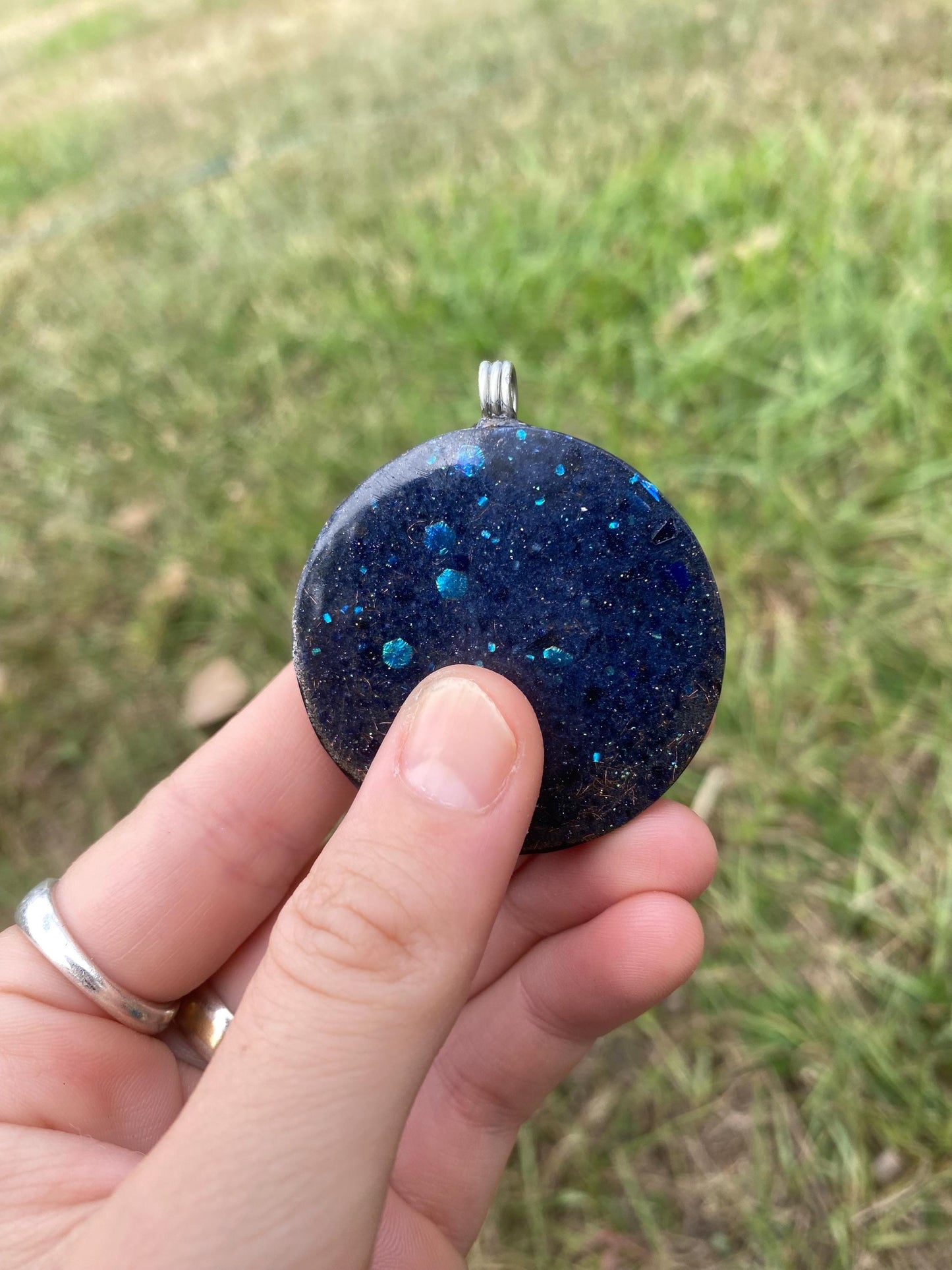 Dolphin. Orgone Pendant Necklace. Made w Elite Shungite, Selenite & Blue Goldstone. Powerful. EMF Protection. 5G Protection. TENSOR RING