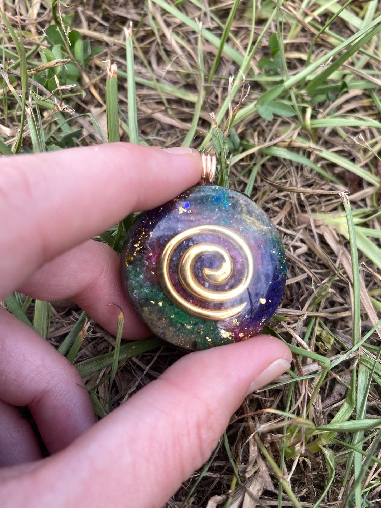 Spiral. Pendant Necklace. Made w Elite Shungite and Amethyst. Tensor Ring. Powerful. EMF Protection.24ct Gold, 5G Protection.