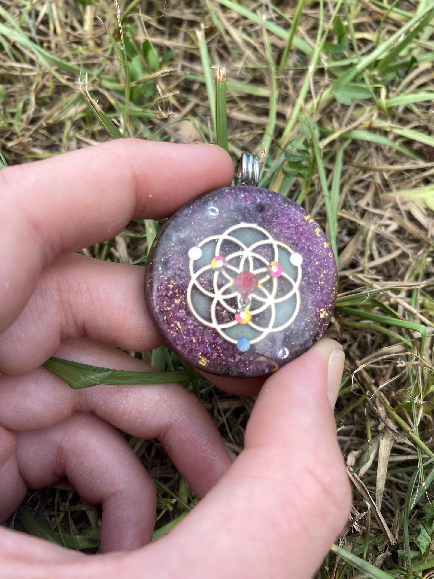 Seed of Life. Orgone Pendant Necklace. Made w Elite Shungite. Ruby. Tensor Ring. Powerful. 5G Protection. Glow in the Dark