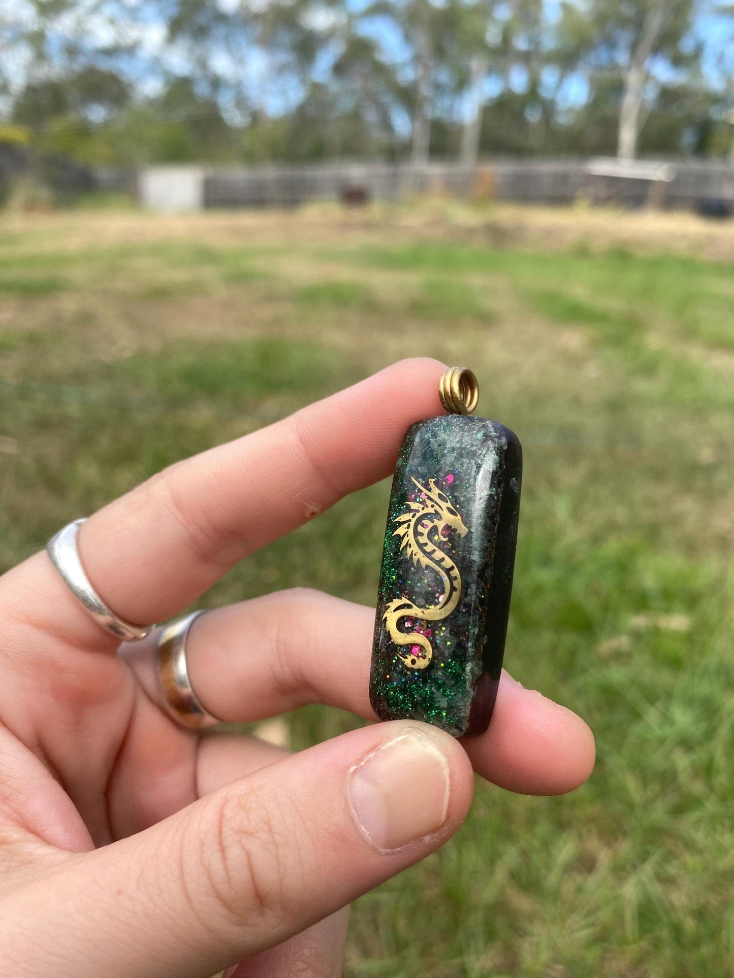 Dragon. Orgone Pendant Necklace. Made w Elite Shungite, Selenite, Tensor Ring & Green Aventurine . Powerful. EMF Protection.