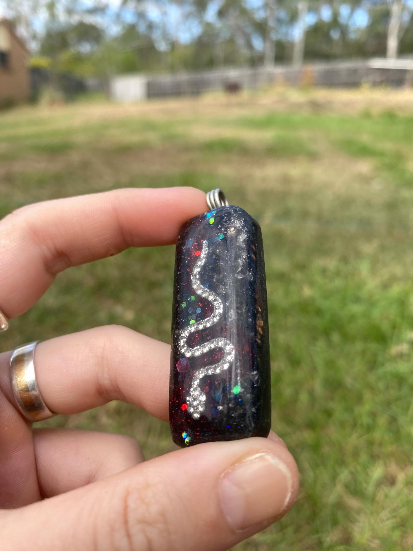Snake. Pendant Necklace. Made w Elite Shungite. Almandine Garnet. Smokey Quartz. Tensor Ring. EMF Protection. 5G Protection.