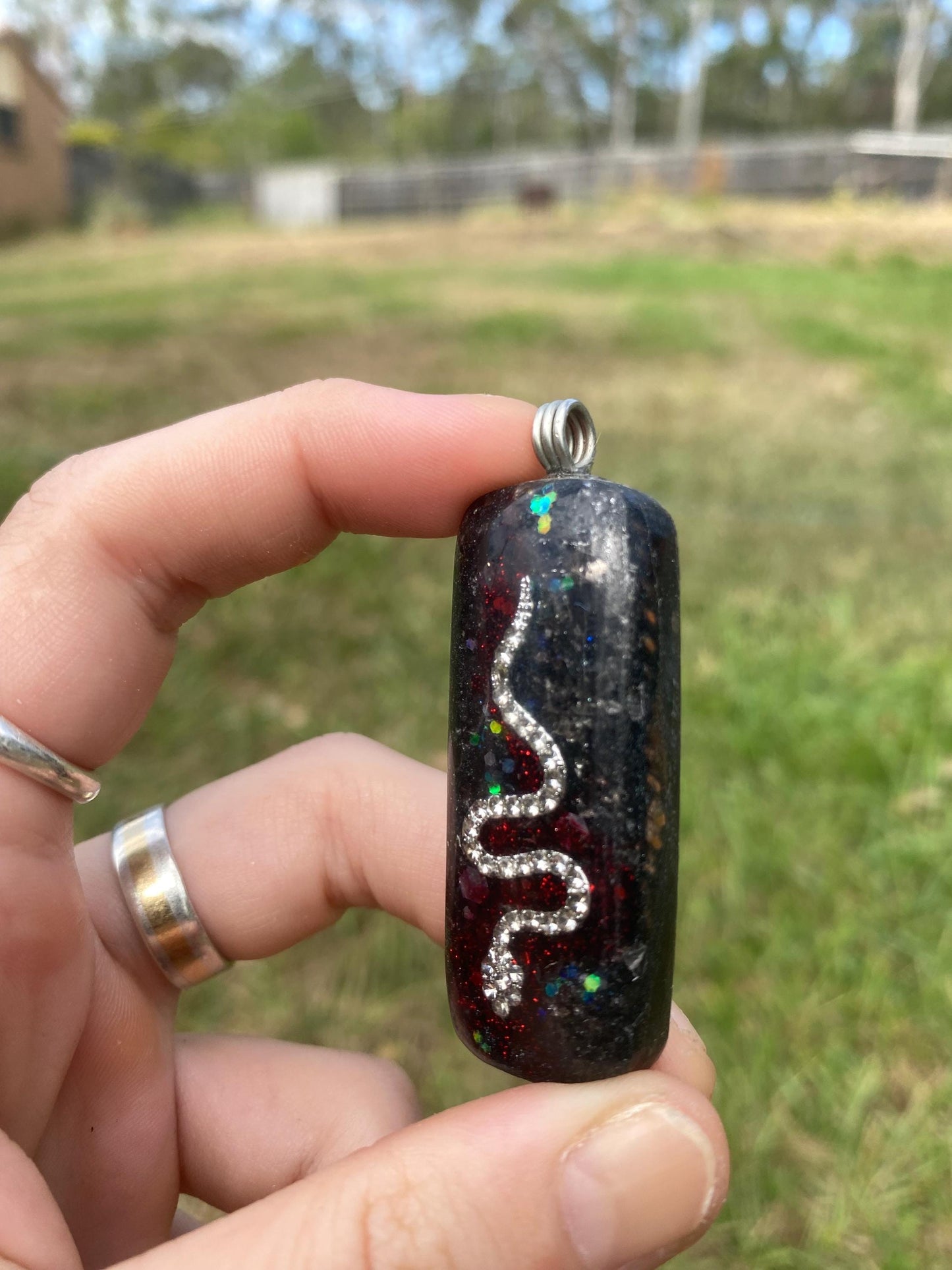 Snake. Pendant Necklace. Made w Elite Shungite. Almandine Garnet. Smokey Quartz. Tensor Ring. EMF Protection. 5G Protection.