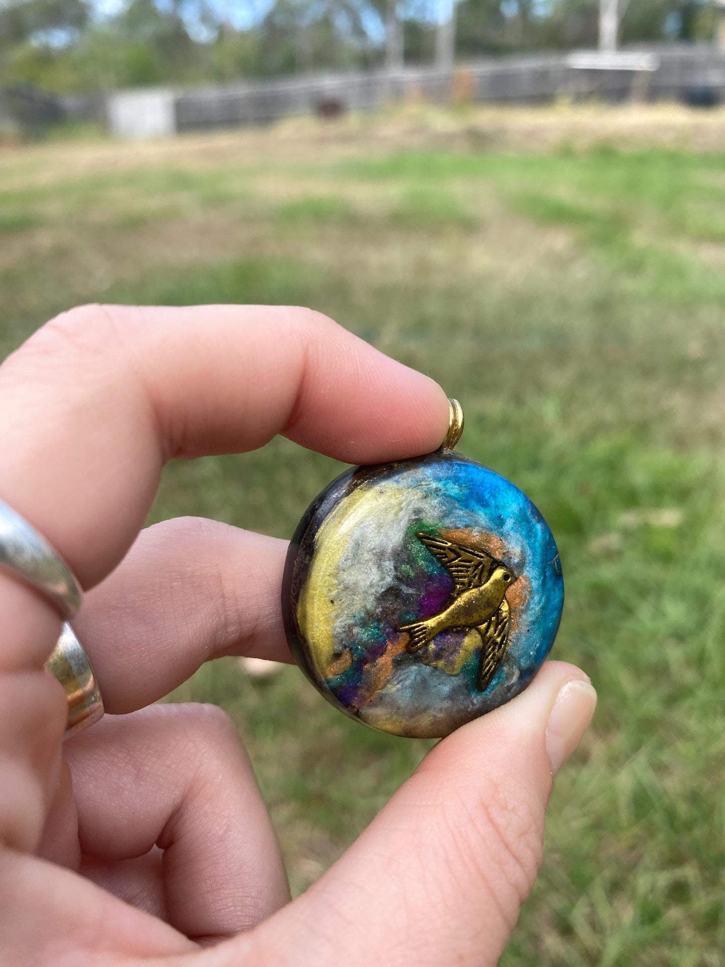 Bird. Orgone Pendant Necklace. Made w Elite Shungite, Labradorite & Tensor Ring. Powerful. 5G Protection.