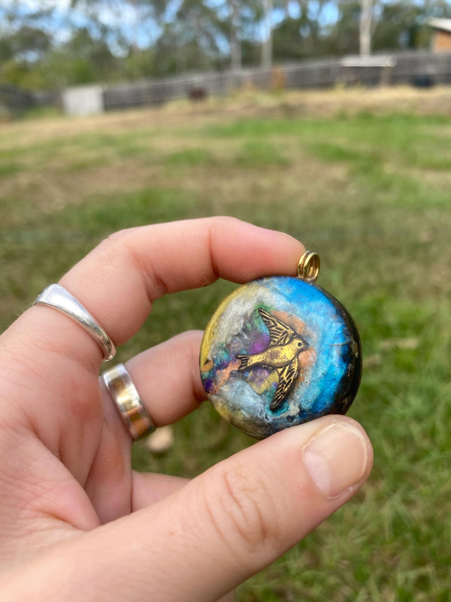 Bird. Orgone Pendant Necklace. Made w Elite Shungite, Labradorite & Tensor Ring. Powerful. 5G Protection.