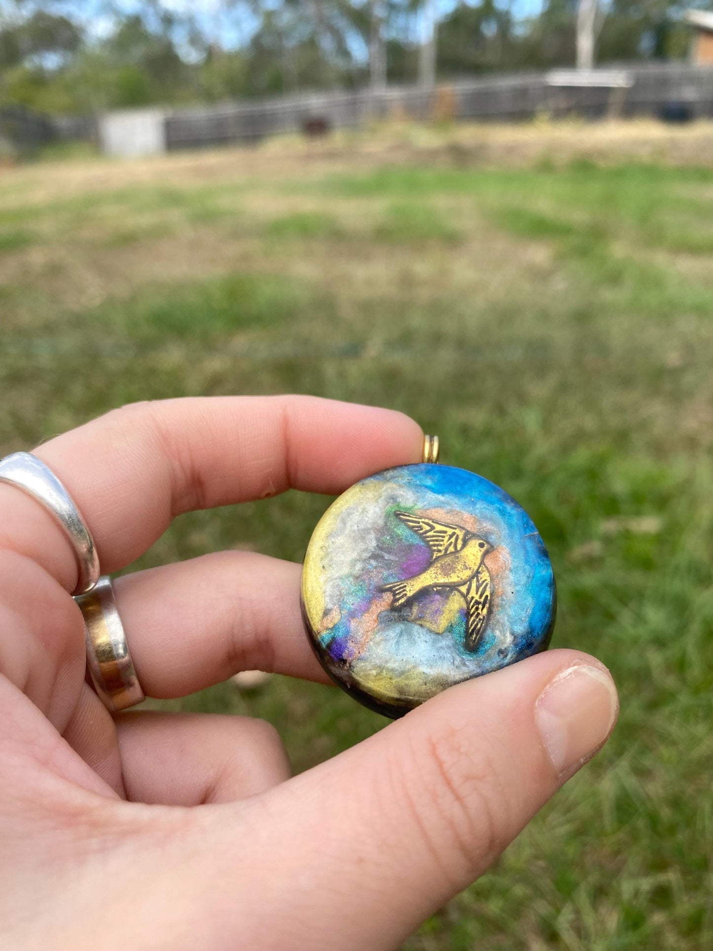 Bird. Orgone Pendant Necklace. Made w Elite Shungite, Labradorite & Tensor Ring. Powerful. 5G Protection.