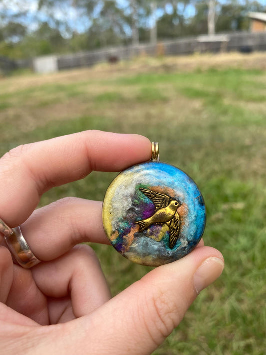 Bird. Orgone Pendant Necklace. Made w Elite Shungite, Labradorite & Tensor Ring. Powerful. 5G Protection.