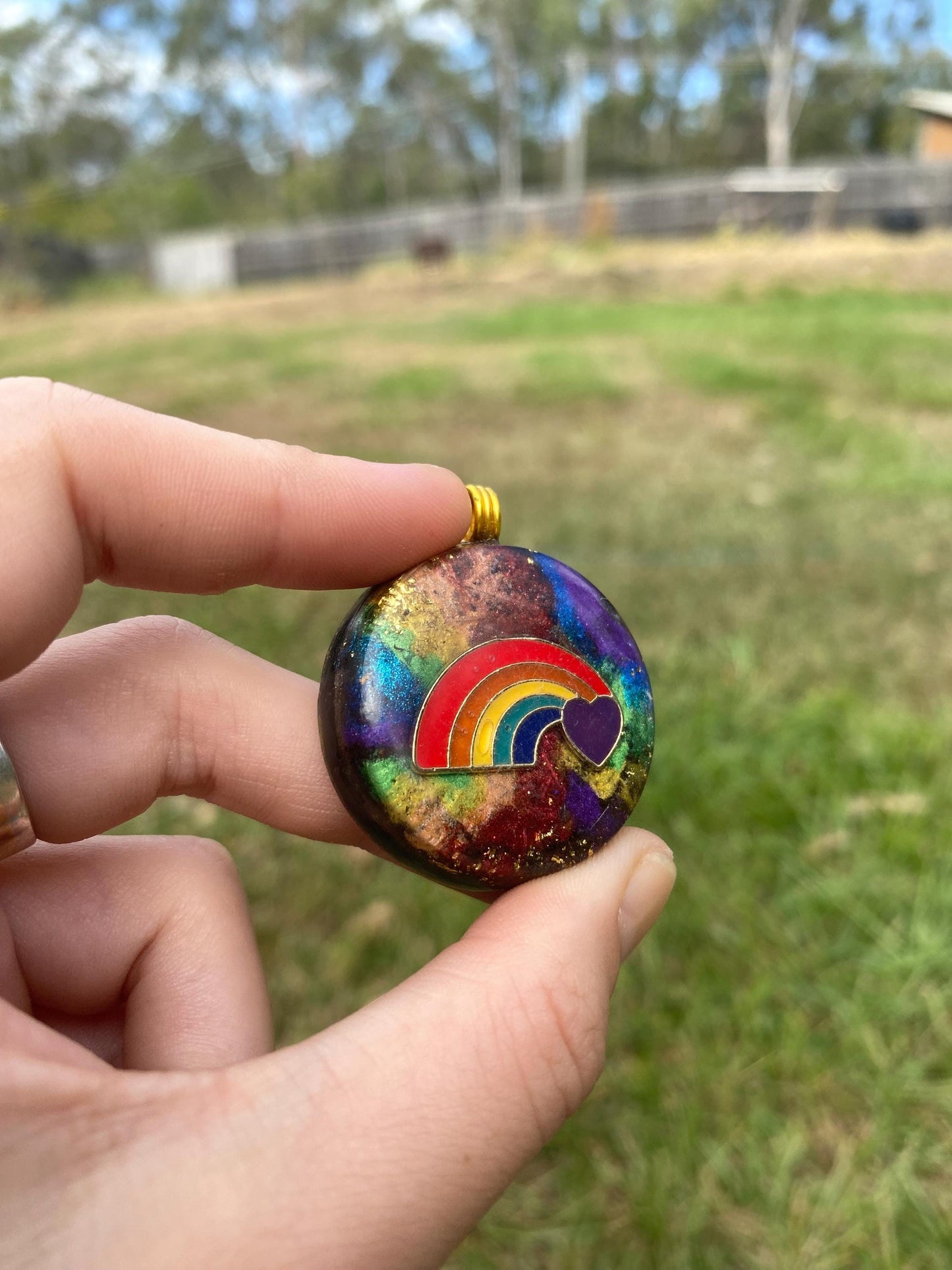 Love Rainbow. Orgone Pendant Necklace. Made w Elite Shungite, Lodestone, 25ct Gold and Tensor Ring. Powerful. EMF Protection. 5G Protection