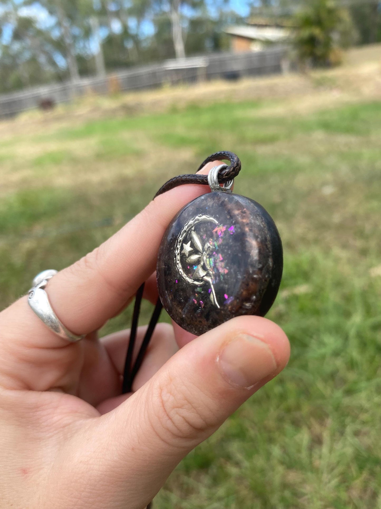 Fairy Orgonite Pendant: Shungite, Amethyst, Tensor Ring EMF Protection