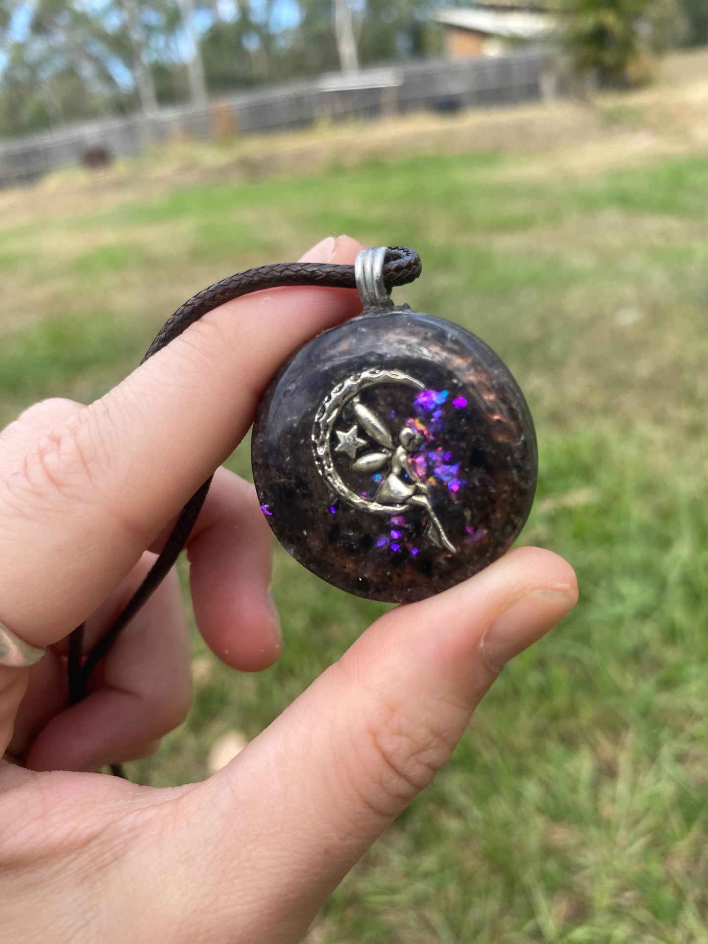 Fairy Orgonite Pendant: Shungite, Amethyst, Tensor Ring EMF Protection